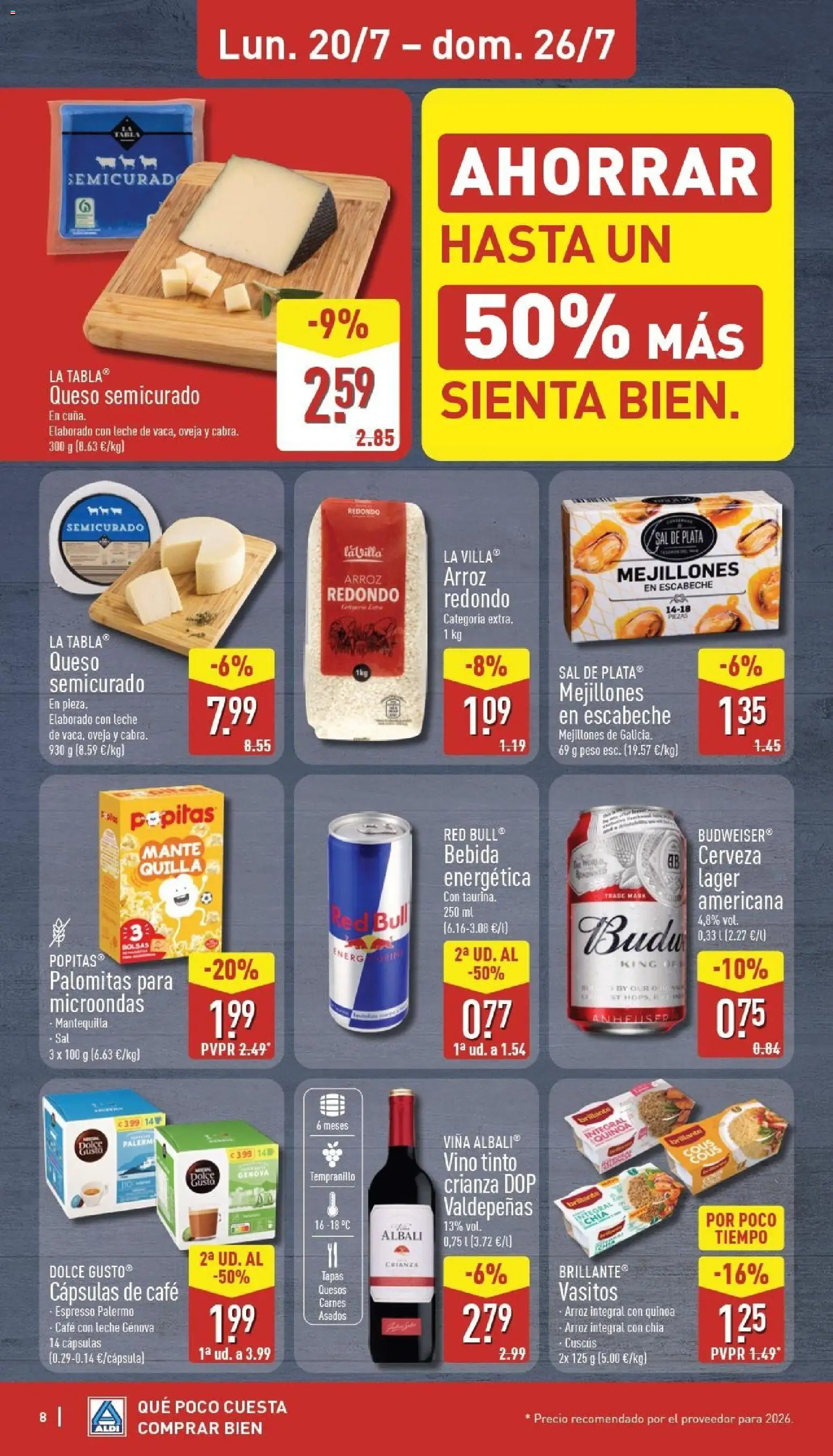 Aldi folleto Canarias │ válido desde el 20/07/2026 | Página: 8 | Productos: Queso, Café, Arroz, Peso