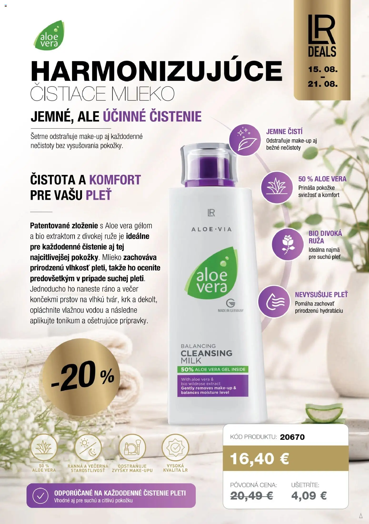 Nové LR akcie – leták je platný od 15.08.2026 | Strana: 3 | Produkty: Mlieko, Aloe Vera, Ruže