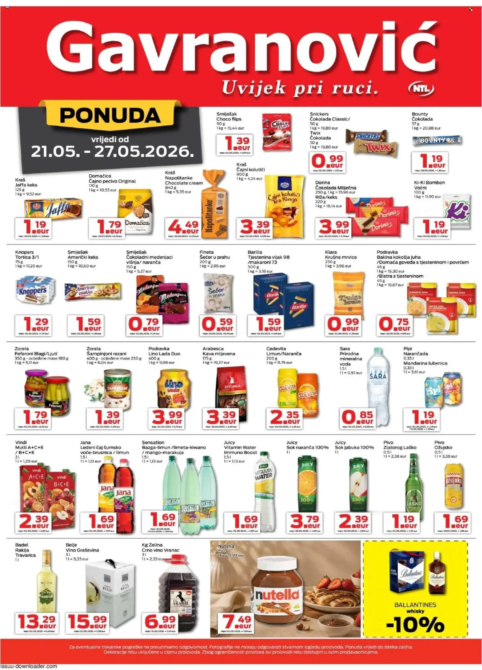 Gavranović katalog | vrijedi od 21.05.2026 | Stranica: 4 | Proizvodi: Nutella, Flips, Tjestenina, Barilla