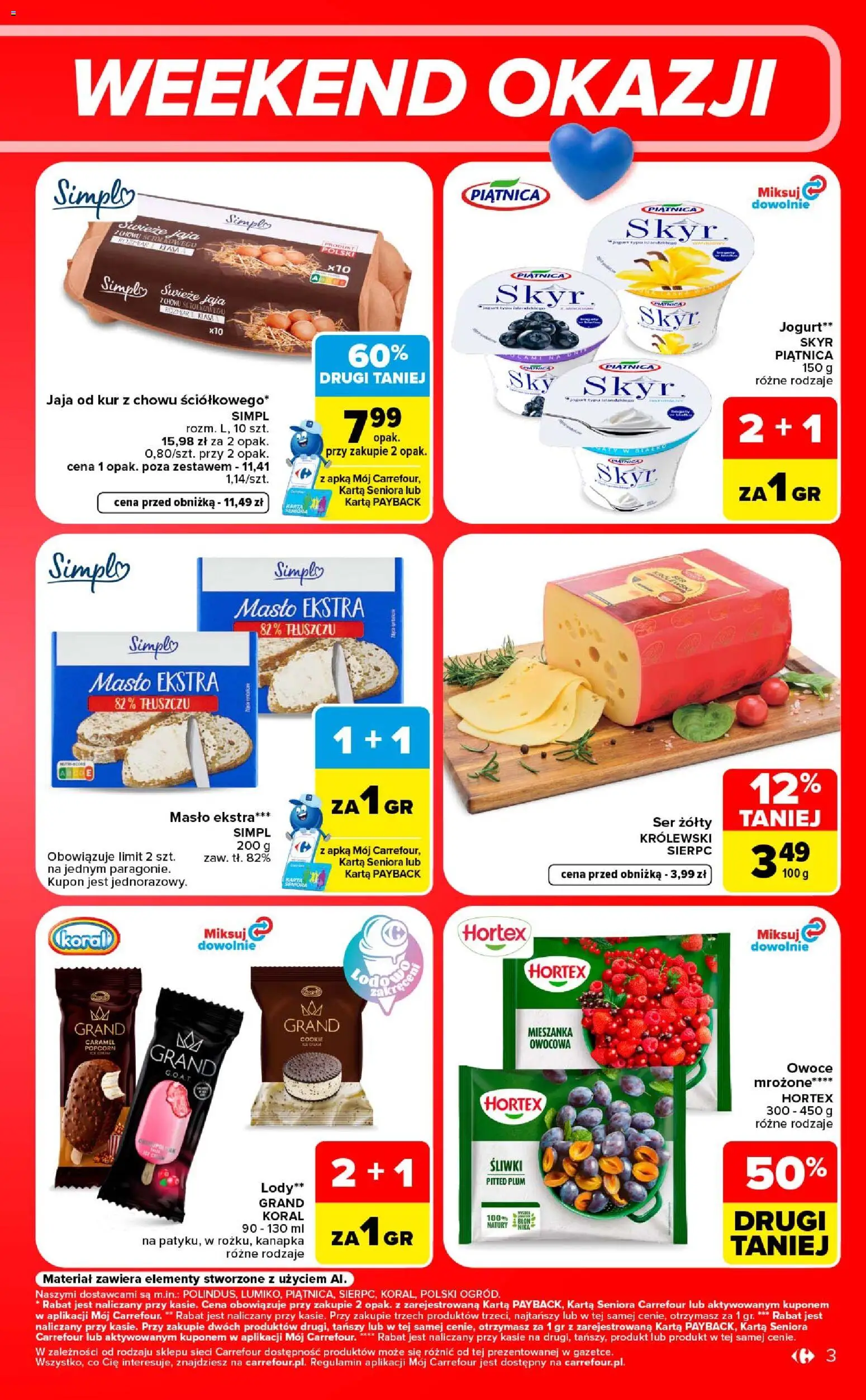 Carrefour gazetka - Weekend okazji od 10.09.2026 | Strona: 3 | Produkty: Białko, Skyr piątnica, Masło, Ser