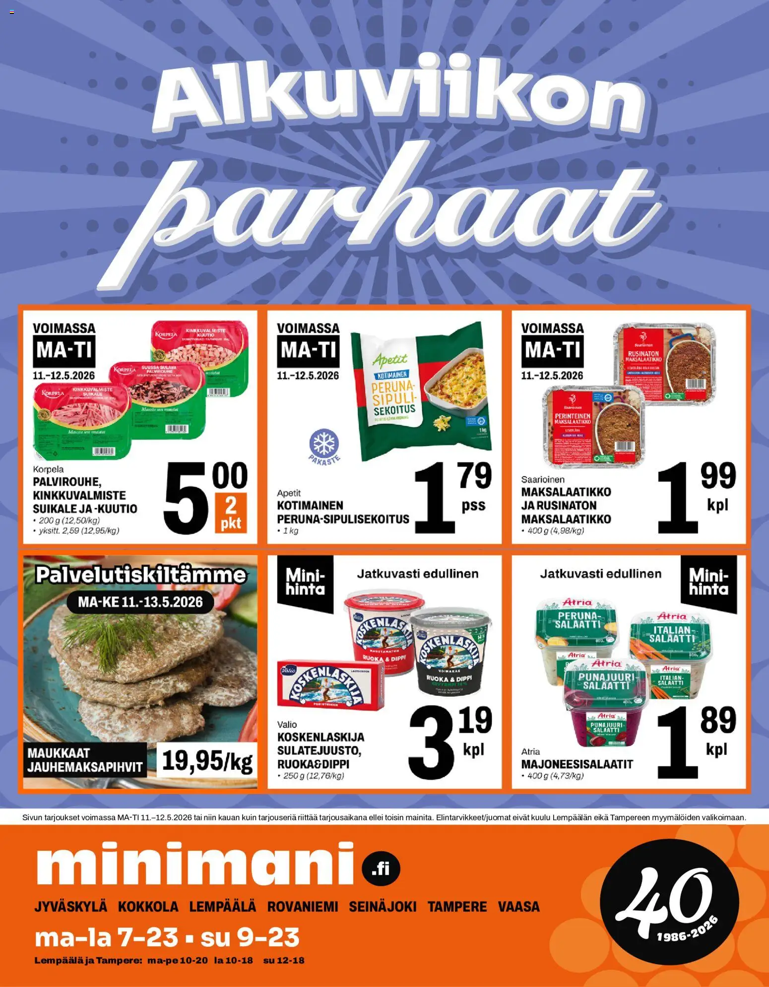 Minimani tarjoukset – voimassa 11.05.2026 alkaen | Sivu: 1 | Tuotteet: Peruna, Salaatti, Punajuuri