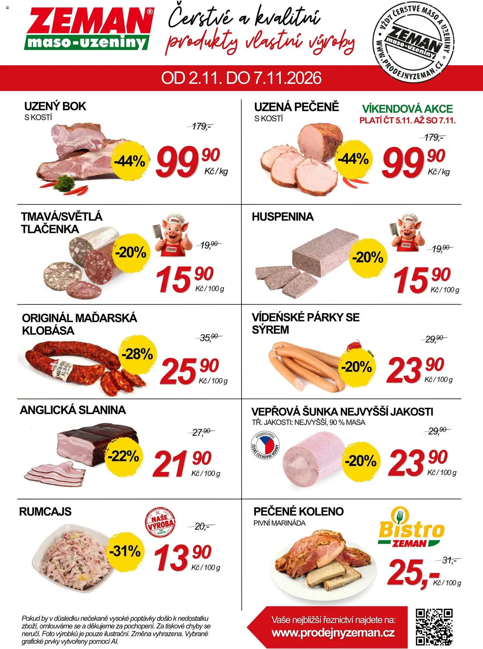 Prodejny Zeman leták od 02.11.2026 | Strana: 2 | Produkty: Koleno, Vídeňské párky, Párky, Tlačenka