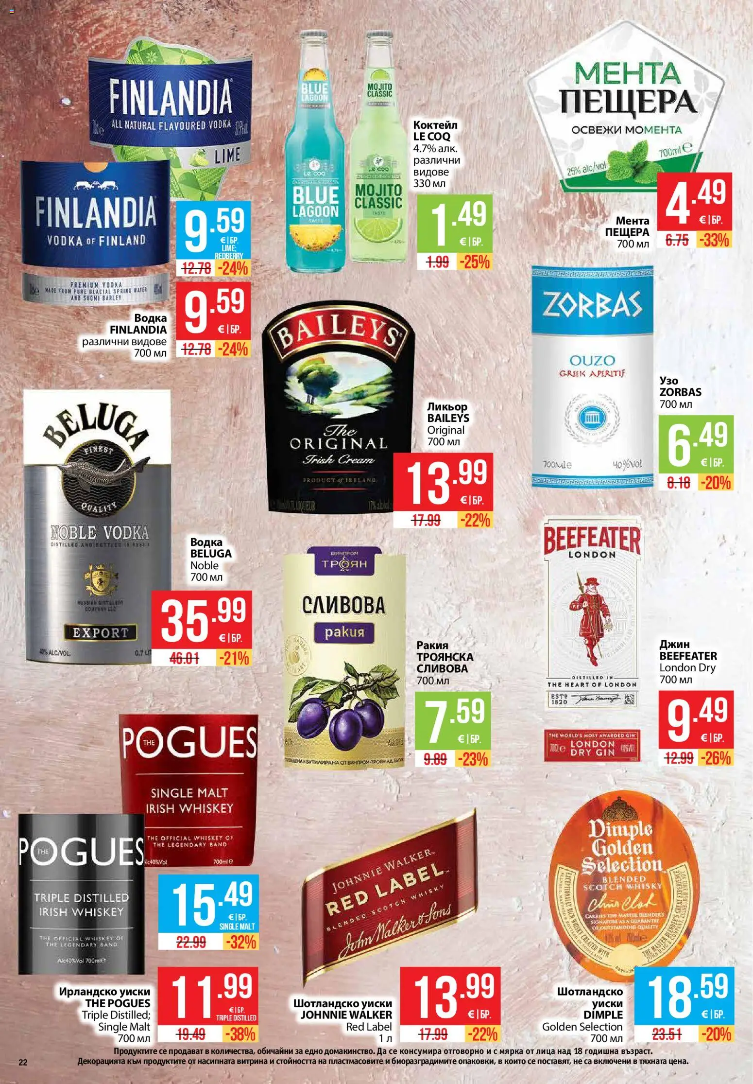 {H1} | Страница: 22 | Продукти: Джин, Водка, Уиски, Ракия