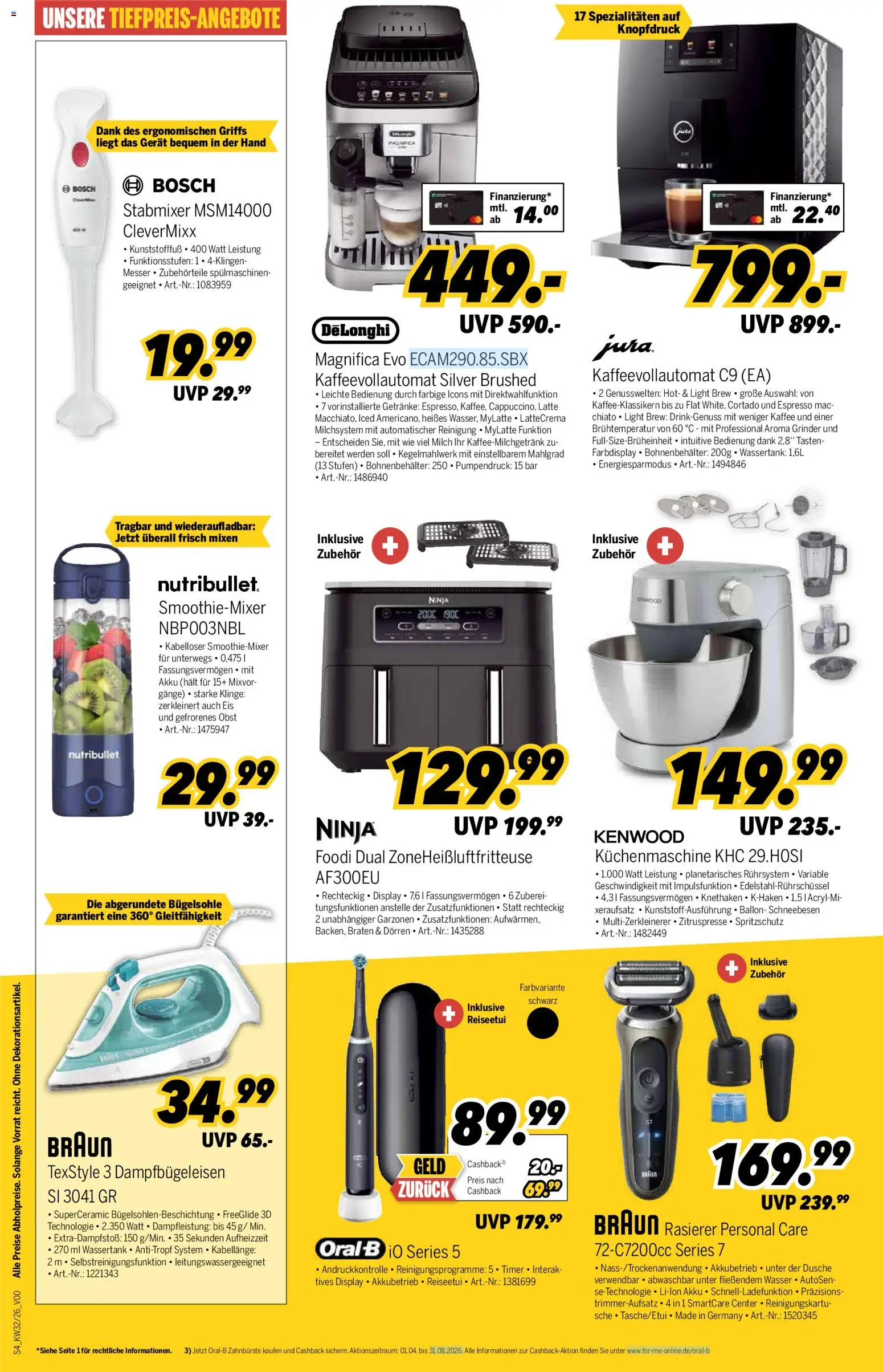 Medimax Prospekt – gültig ab 01.08.2026 | Seite: 4 | Produkte: Rasierer, Milch, Kaffeevollautomat, Eis