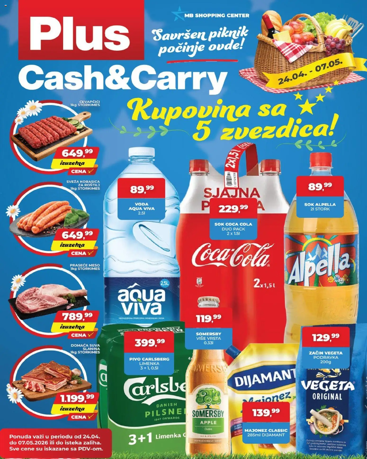 Plus Cash & Carry katalog - važi od 24.04.2026 | Strana: 1 | Proizvode: Majonez, Somersby, Mineralna voda, Slanina