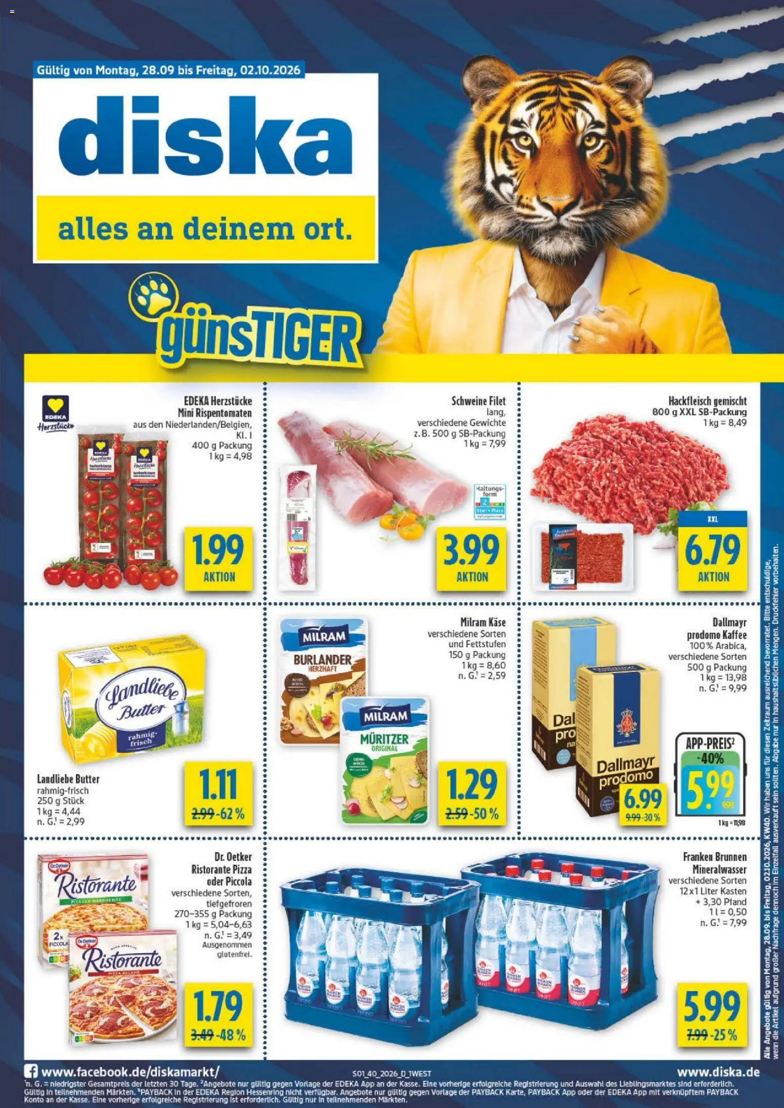 Diska Bayern – gültig ab 28.09.2026 | Seite: 1 | Produkte: Ristorante, Butter, Mineralwasser, Dallmayr