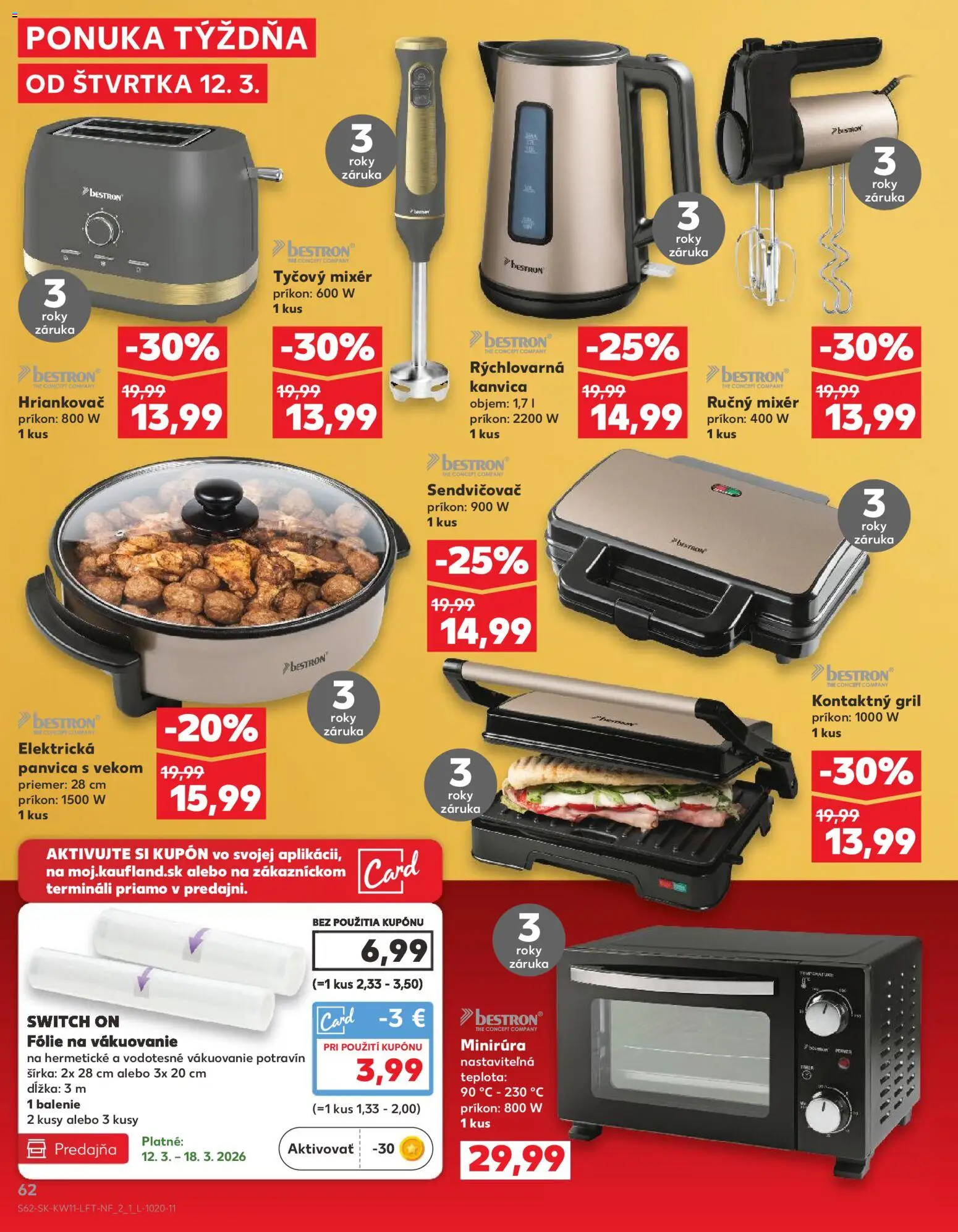Nové Kaufland akcie – leták je platný od 12.03.2026 | Strana: 62 | Produkty: Gril, Ručný mixér, Mixér, Tyčový mixér