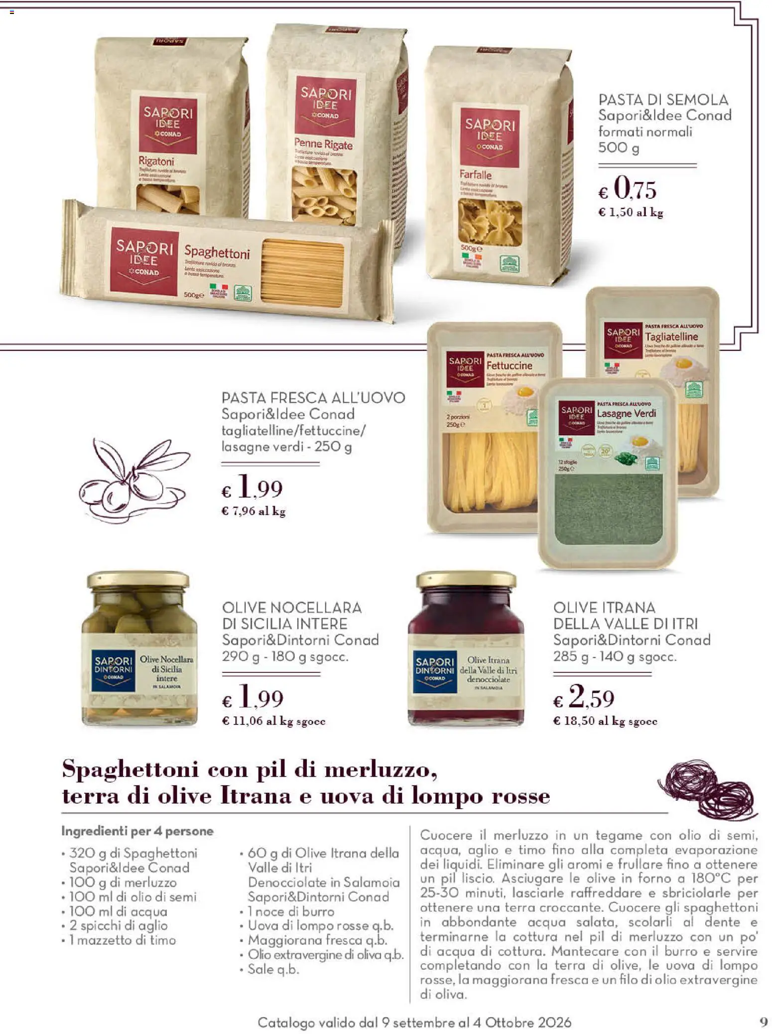 Volantino Conad del 09/09/2026 | Pagina: 9 | Prodotti: Pasta di semola, Sale, Pasta, Lasagne