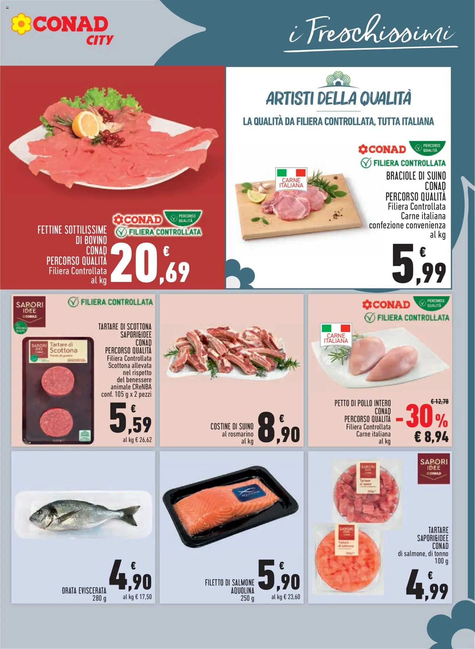 Volantino Conad del 04.06.2026 | Pagina: 7 | Prodotti: Bovino, Pollo, Salmone, Orata