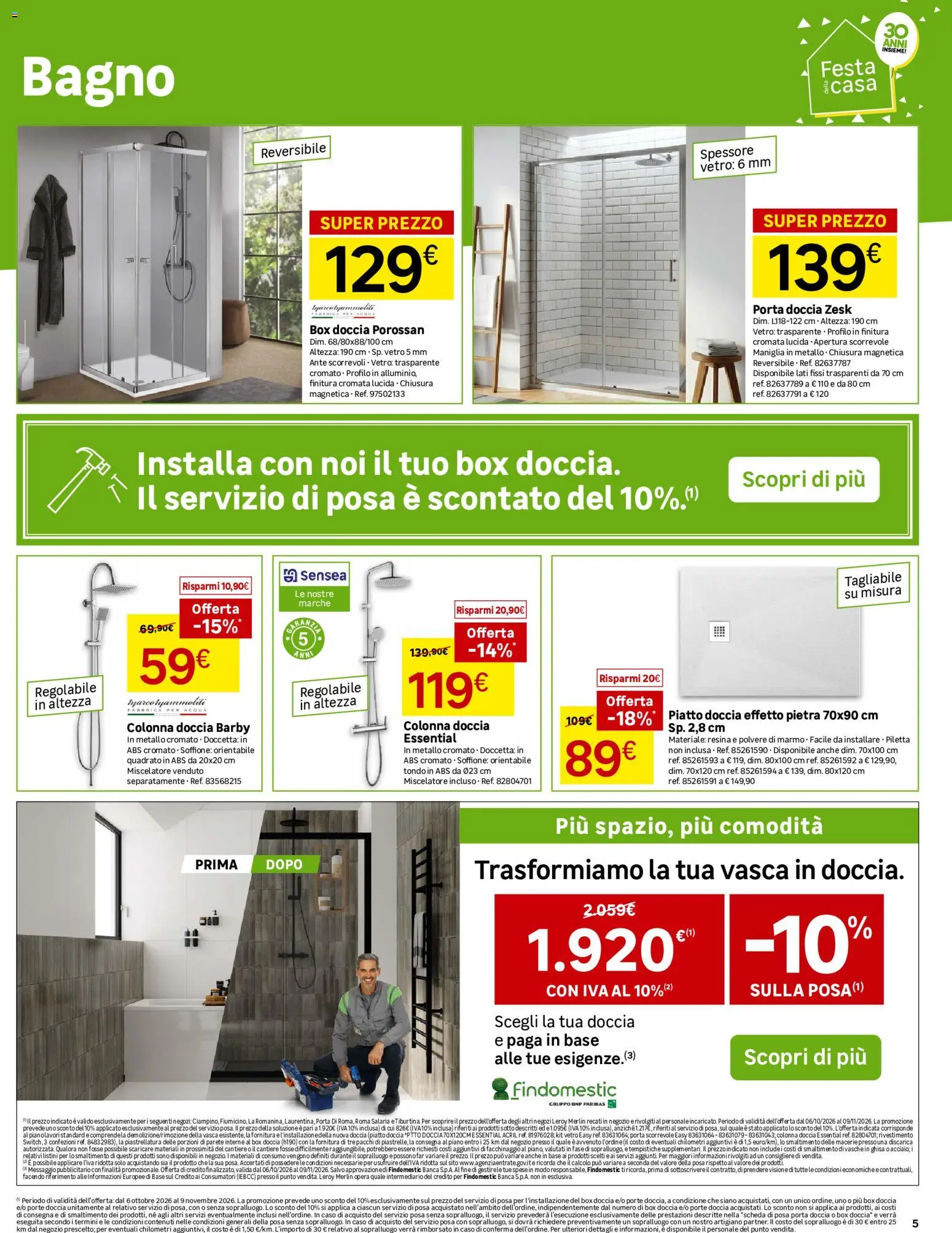 Volantino Leroy Merlin del 06/10/2026 | Pagina: 5 | Prodotti: Porta, Acqua, Porta scorrevole, Piatto