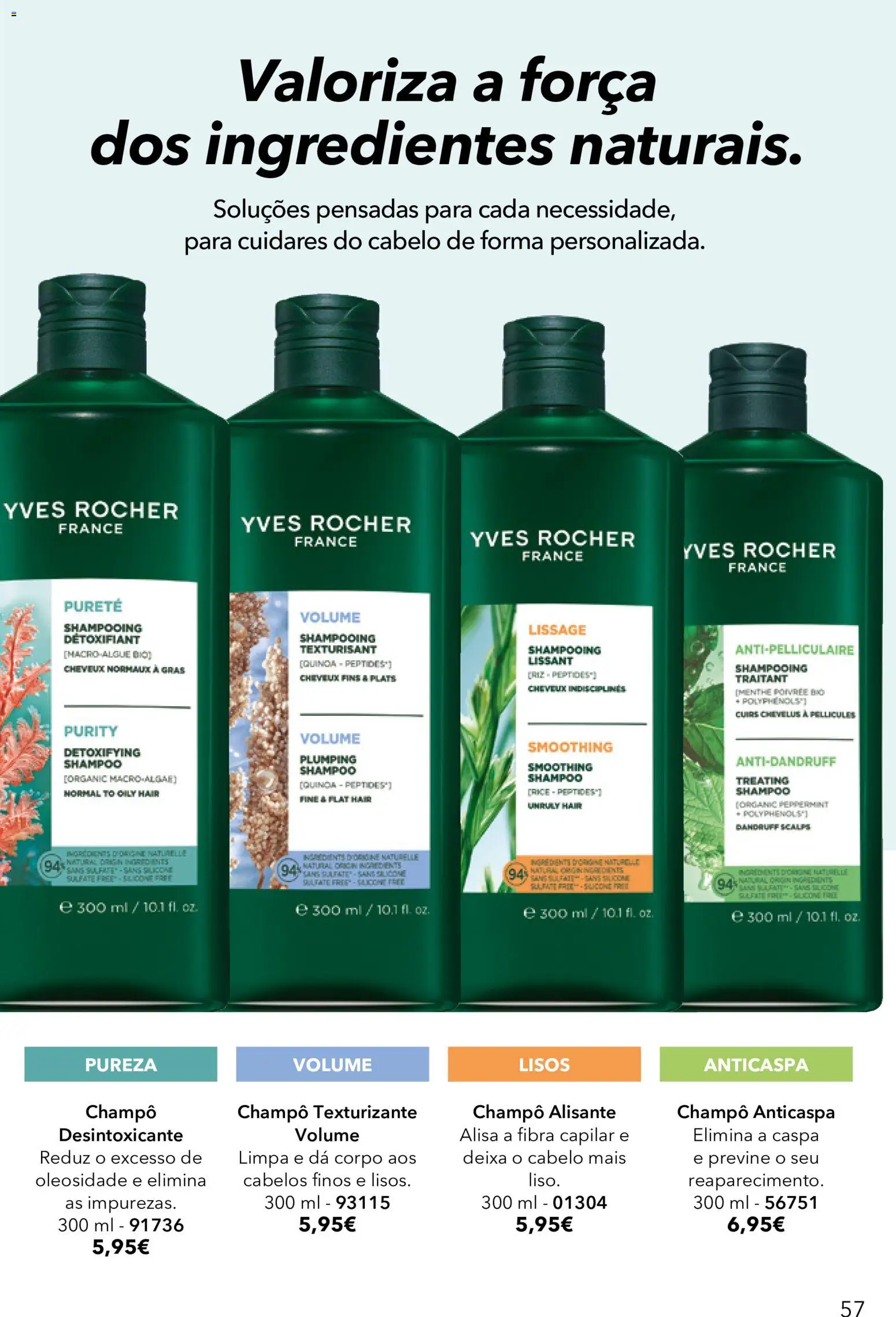 Yves Rocher Catálogo 12 │ válido de 24/09/2026 | Página: 57 | Produtos: Champô, Champô anticaspa, Ingredientes, Shampoo