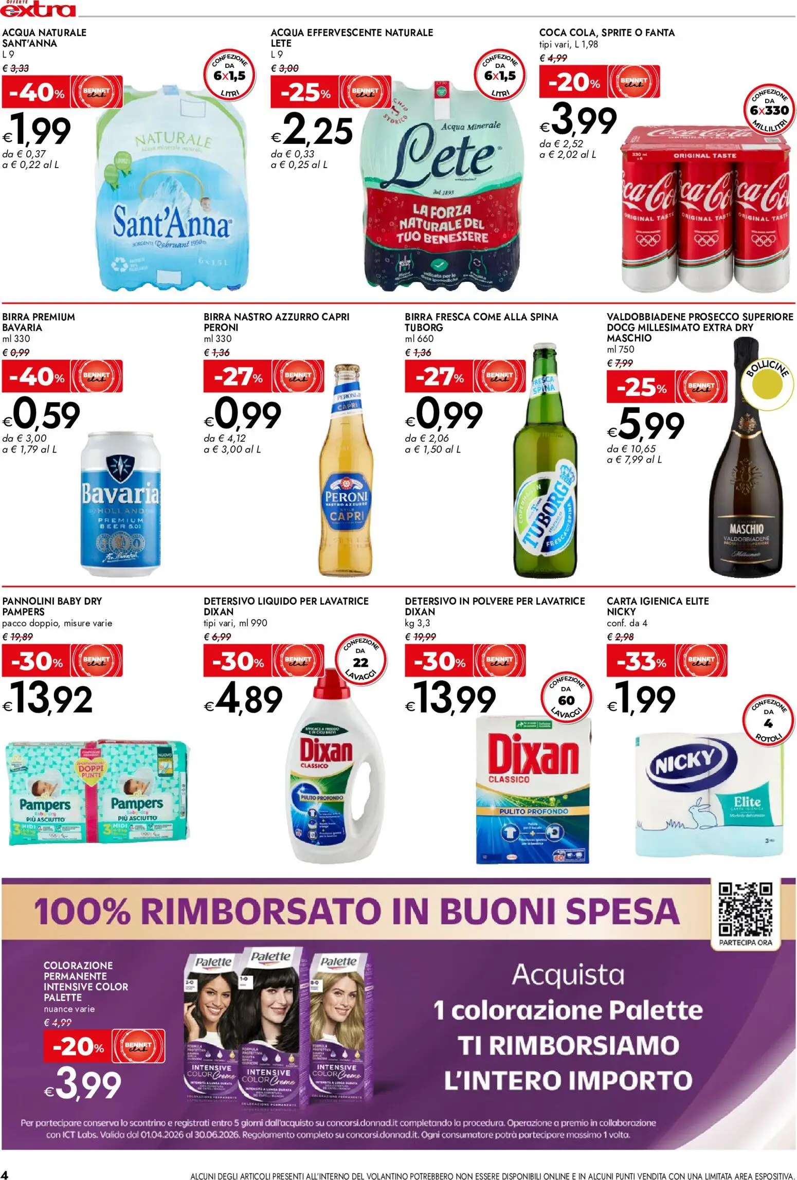 Volantino bennet del 11.06.2026 | Pagina: 4 | Prodotti: Birra, Lavatrice, Pampers, Fanta