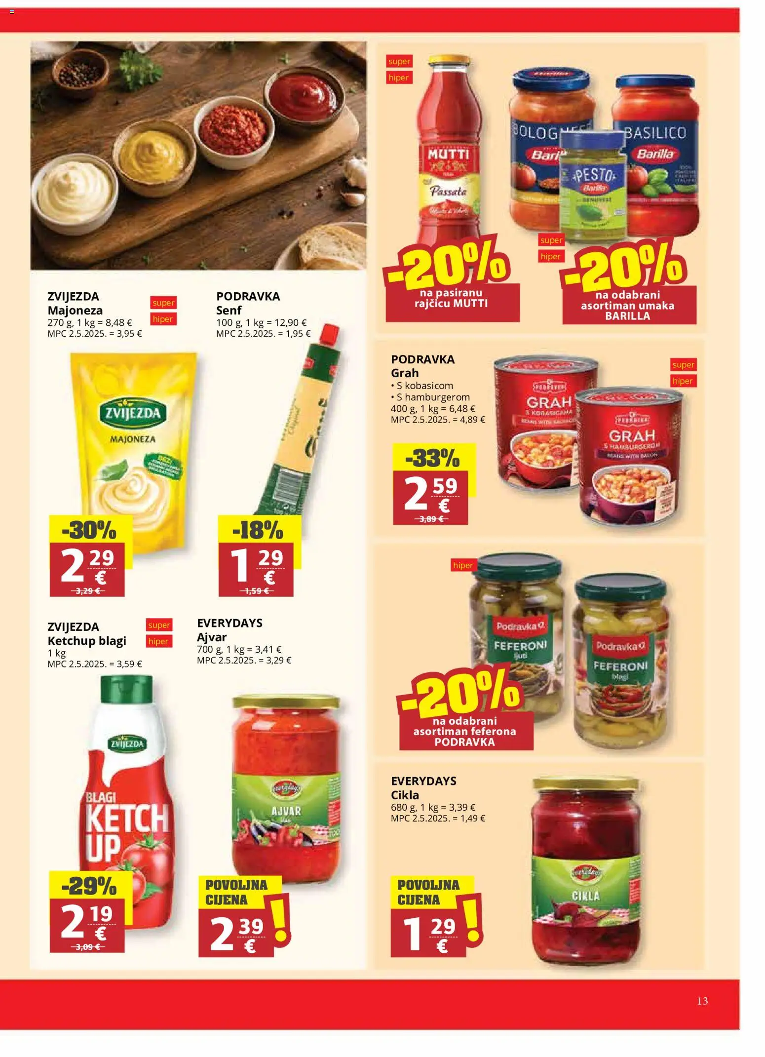 Ribola katalog | vrijedi od 06.08.2026 | Stranica: 13 | Proizvodi: Grah, Majoneza, Senf, Barilla