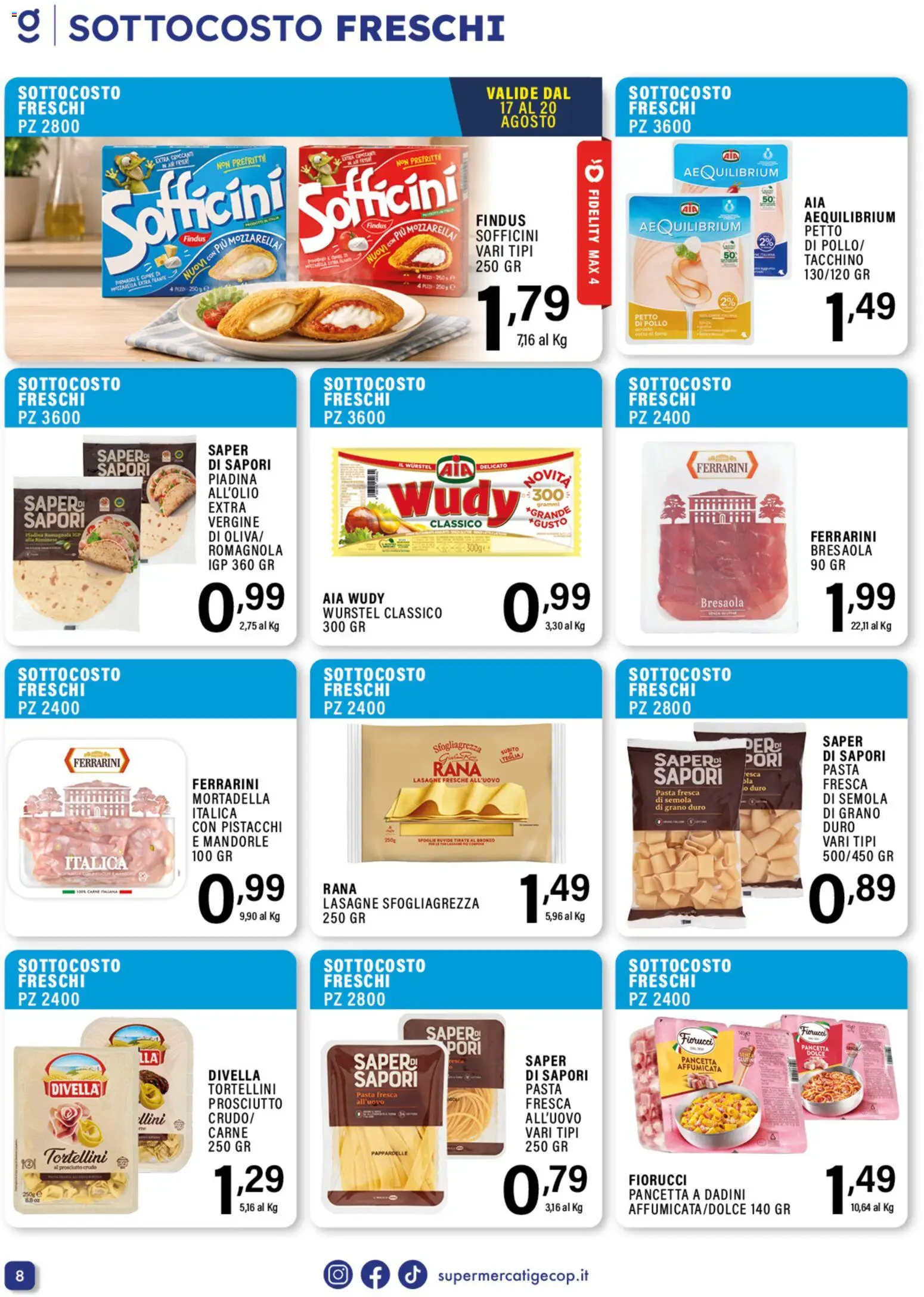 Volantino GECOP del 10/08/2026 | Pagina: 8 | Prodotti: Petto di Pollo, Pesca, Menta, Lasagne