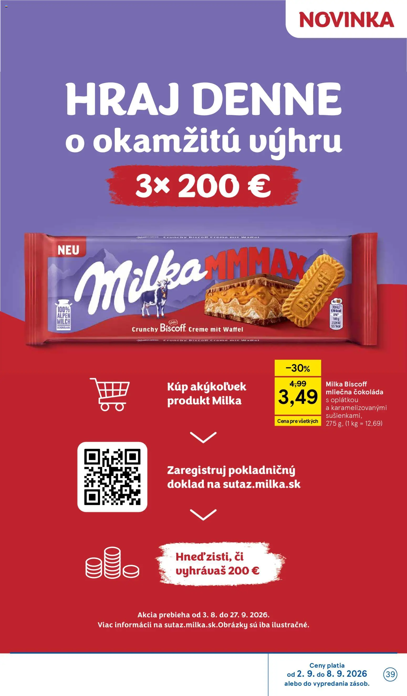 Nové Tesco akcie – leták je platný od 02.09.2026 | Strana: 39 | Produkty: Čokoláda, Milka
