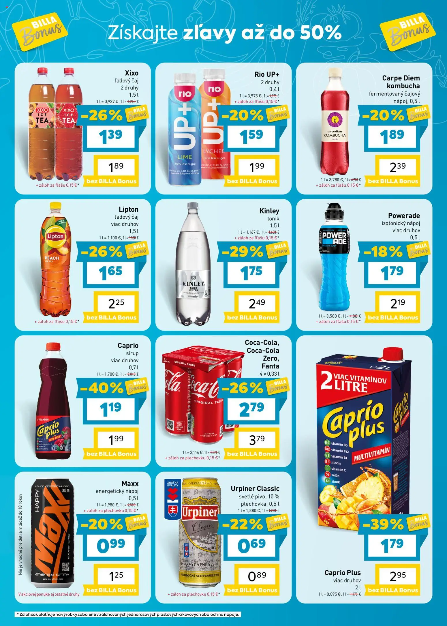 Nové Billa akcie – leták je platný od 16.09.2026 | Strana: 7 | Produkty: Tonic, Fanta, Ľadový čaj, Urpiner