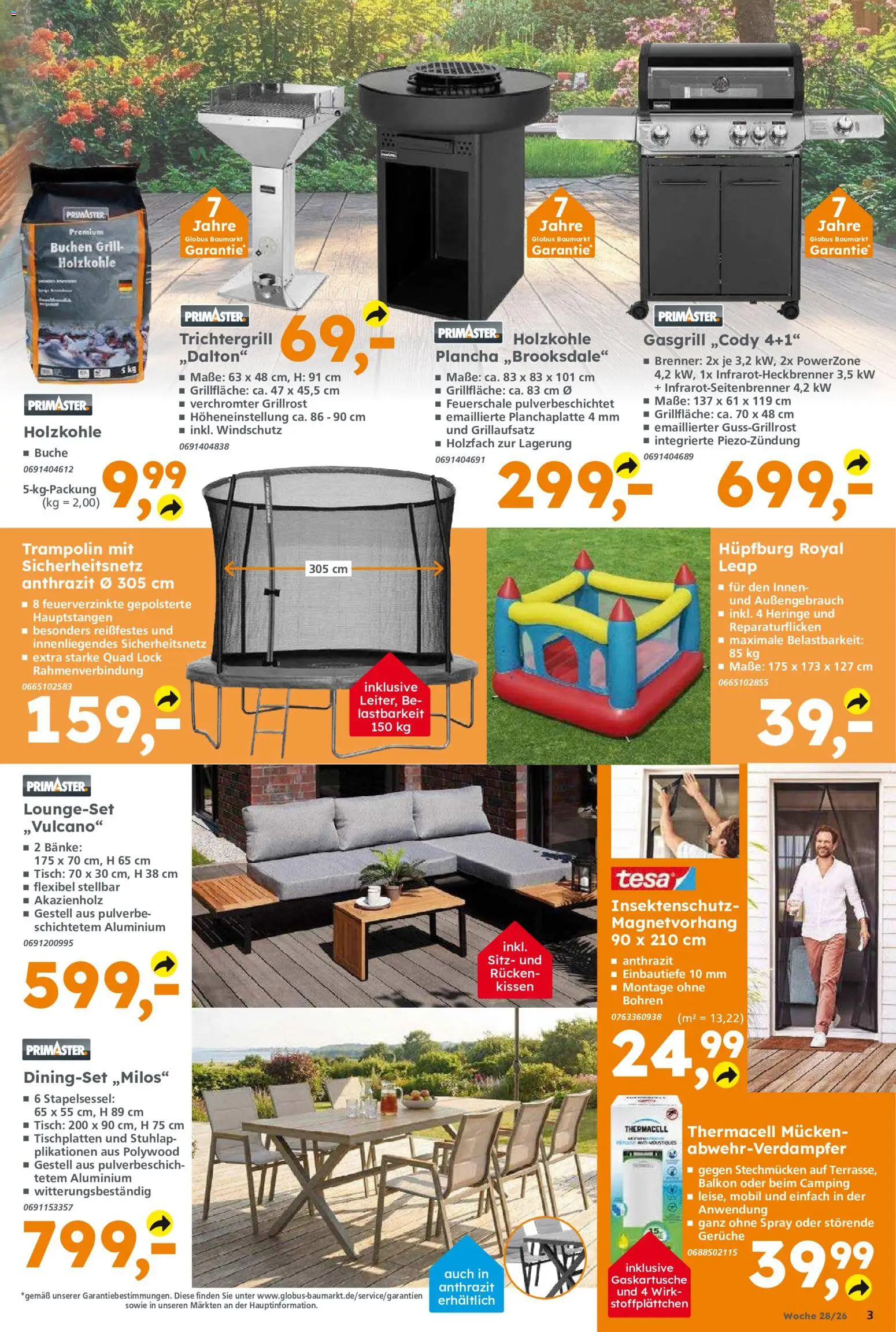 Globus Baumarkt Prospekt Dietzenbach – gültig ab 06.07.2026 | Seite: 3 | Produkte: Grill, Kissen, Tisch