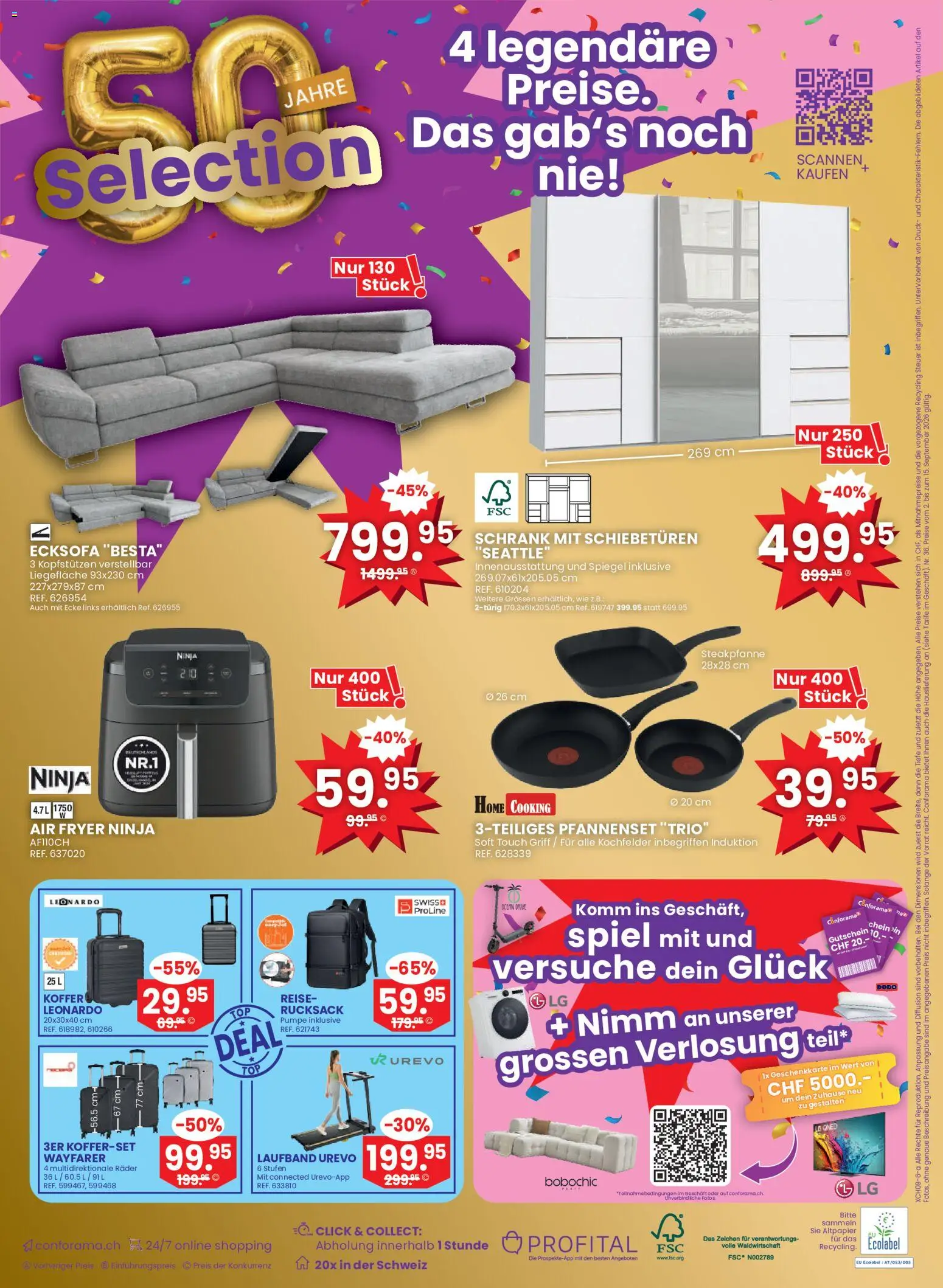 Conforama aktionen Nr 36 – gültig ab 02.09.2026 | Seite: 16 | Produkte: Laufband, Koffer, Ecksofa, LG