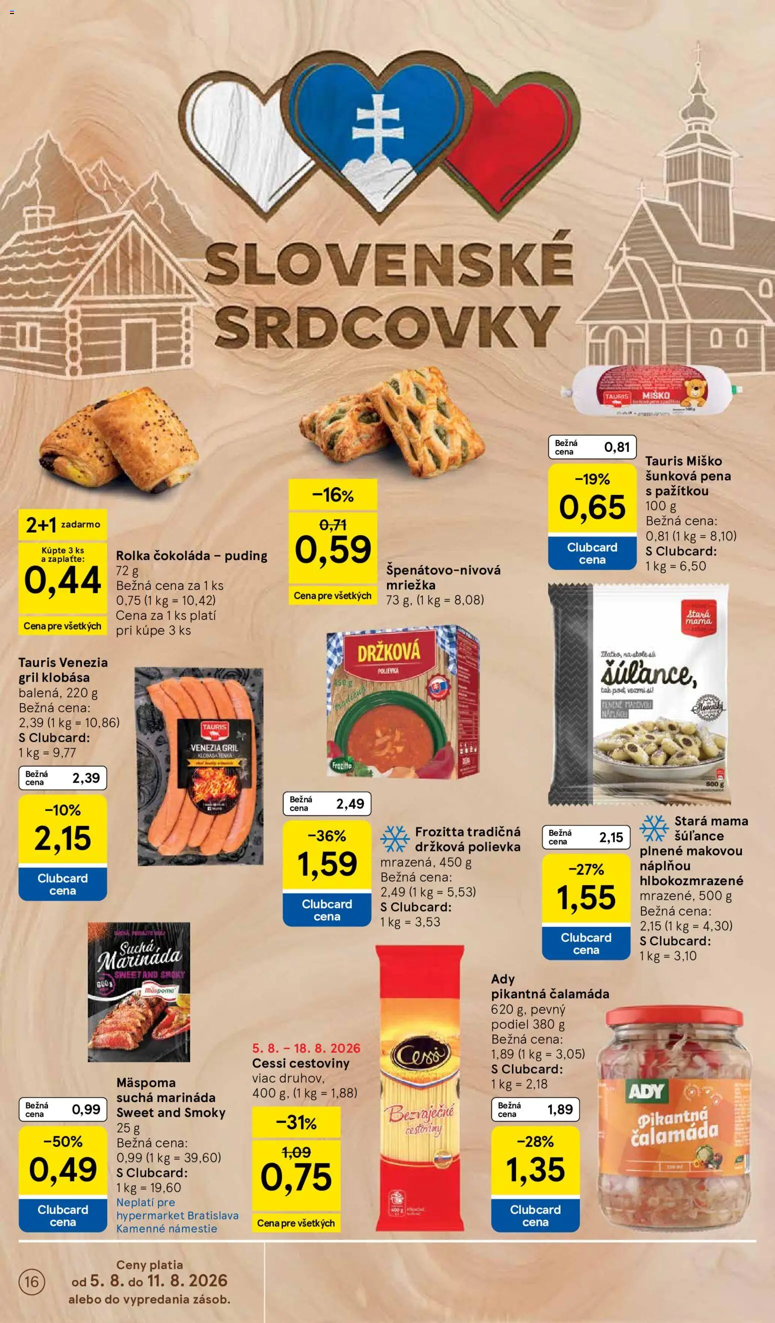 Nové Tesco akcie – leták je platný od 05.08.2026 | Strana: 16 | Produkty: Gril, Cestoviny, Čokoláda, Pena