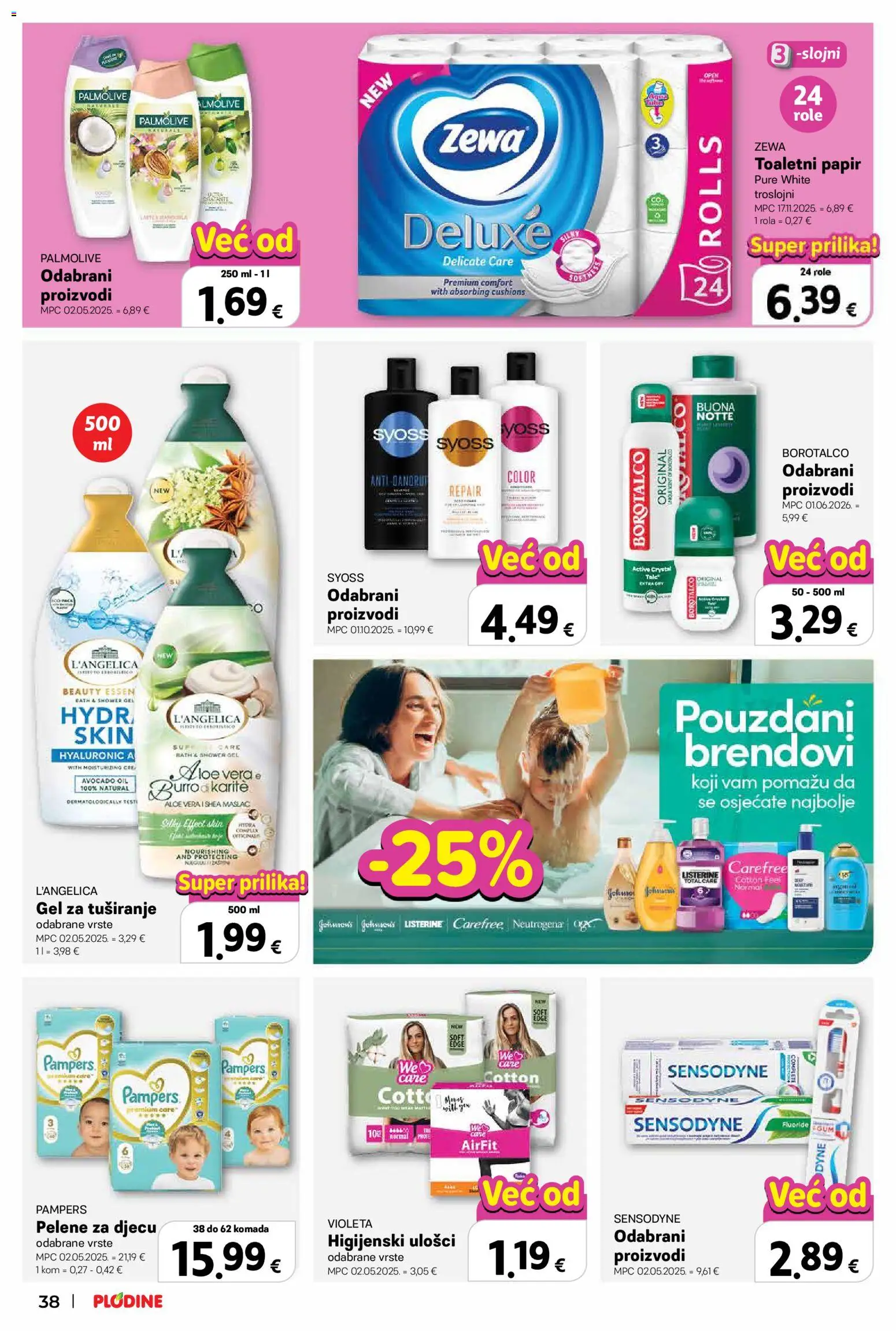 Plodine katalog | vrijedi od 10.09.2026 | Stranica: 38 | Proizvodi: Pelene, Listerine, Gel za tuširanje, Sensodyne