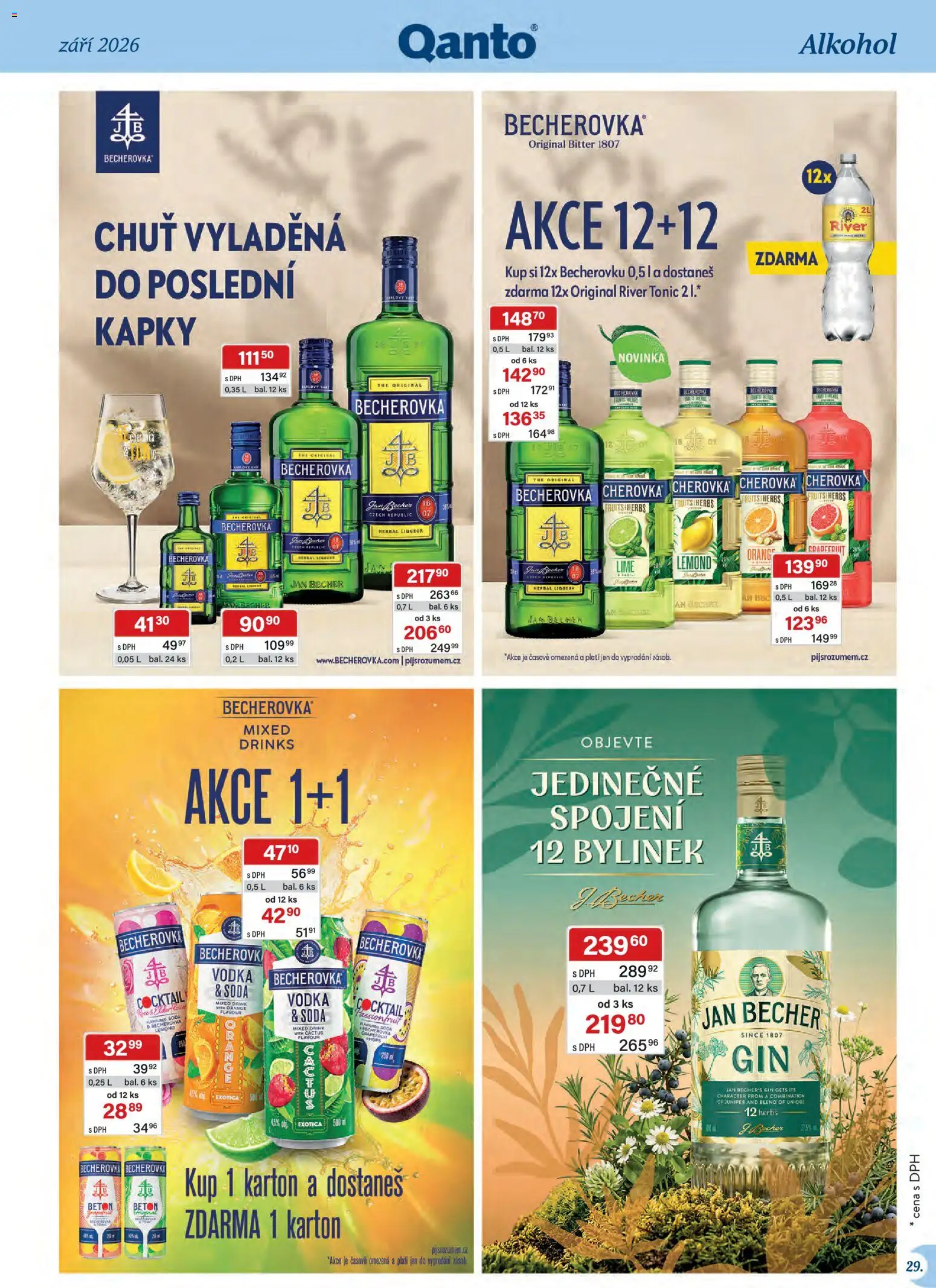 Astur & Qanto leták - Velkoobchod 09/2026 od 01.09.2026 | Strana: 29 | Produkty: Gin, Becherovka Lemond, River tonic, Alkohol