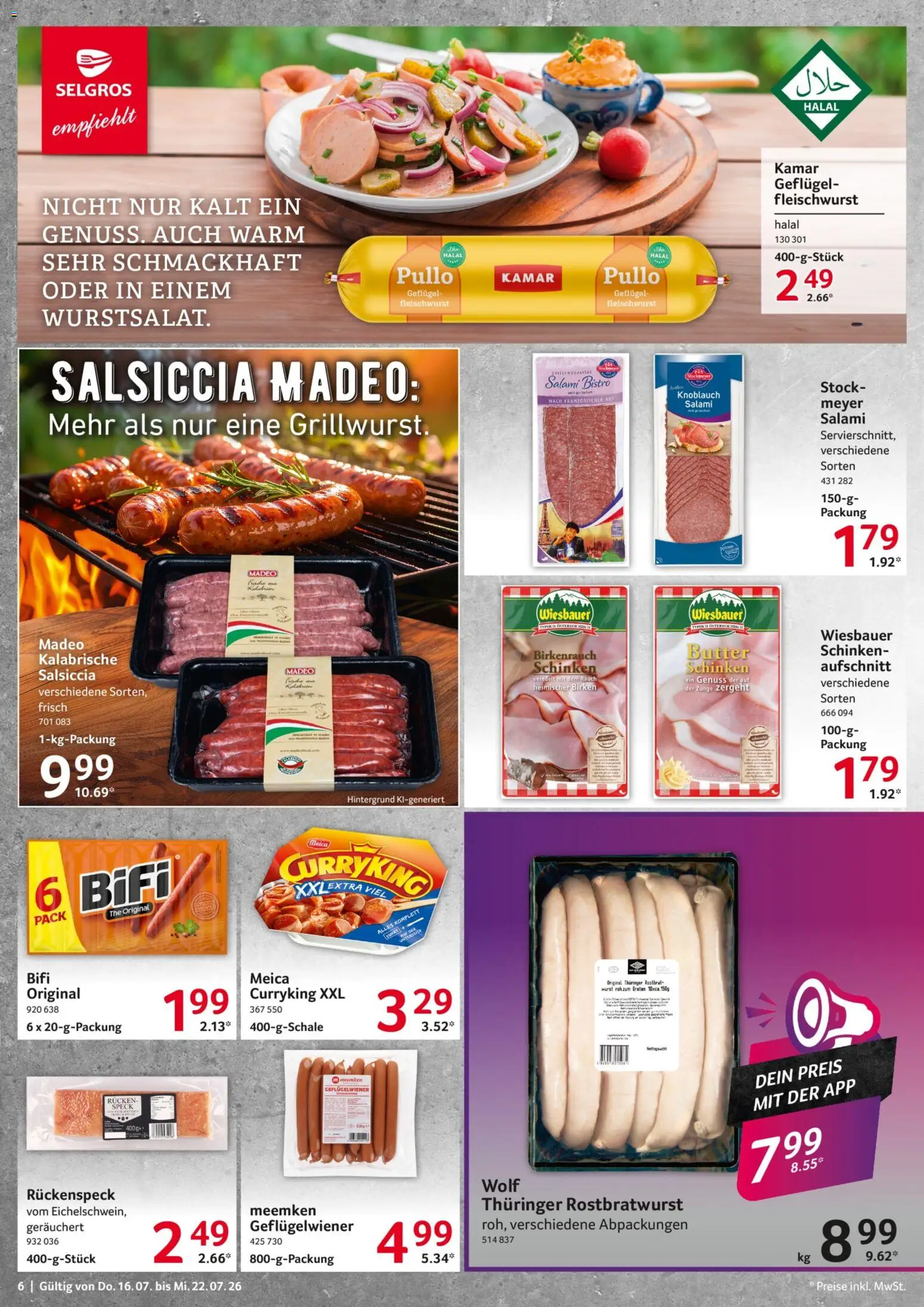 Selgros Prospekt – gültig ab 16.07.2026 | Seite: 6 | Produkte: Bifi, Meica, Salami, Schinken