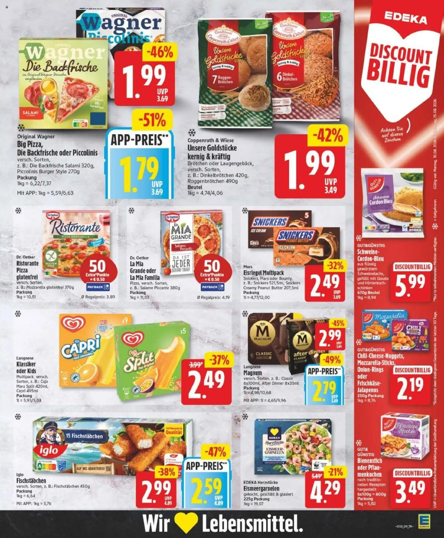 Edeka Prospekt Hannover – gültig ab 10.08.2026 | Seite: 9 | Produkte: Iglo, Garnelen, Salami, Pizza