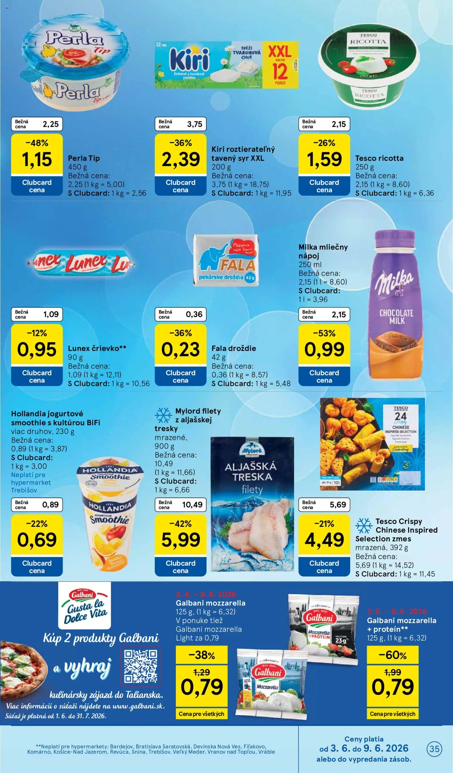 Nové Tesco akcie – leták je platný od 03.06.2026 | Strana: 35 | Produkty: Syr, Mozzarella, Protein, Milka