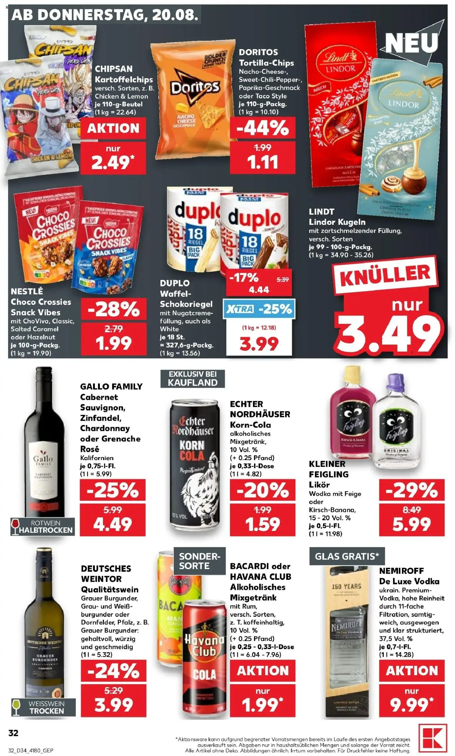 Prospekt Kaufland ab 20.08.2026 » Angebote Online zum Blättern | Seite: 40 | Produkte: Bacardi, Mixgetränk, Vodka, Lindt
