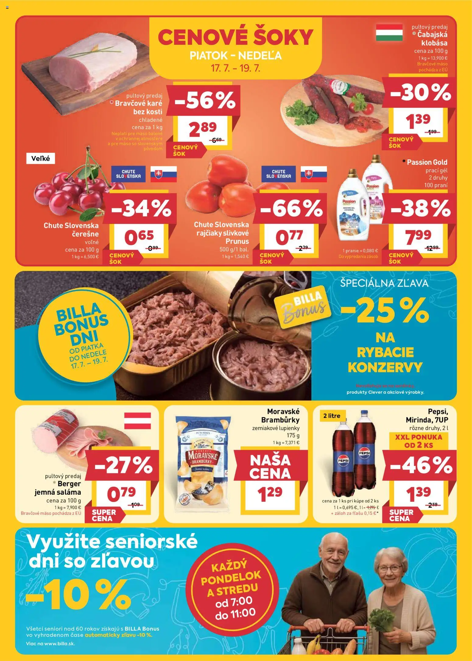 Nové Billa akcie – leták je platný od 15.07.2026 | Strana: 24 | Produkty: Saláma, Pepsi, Čerešne, Bravčové karé