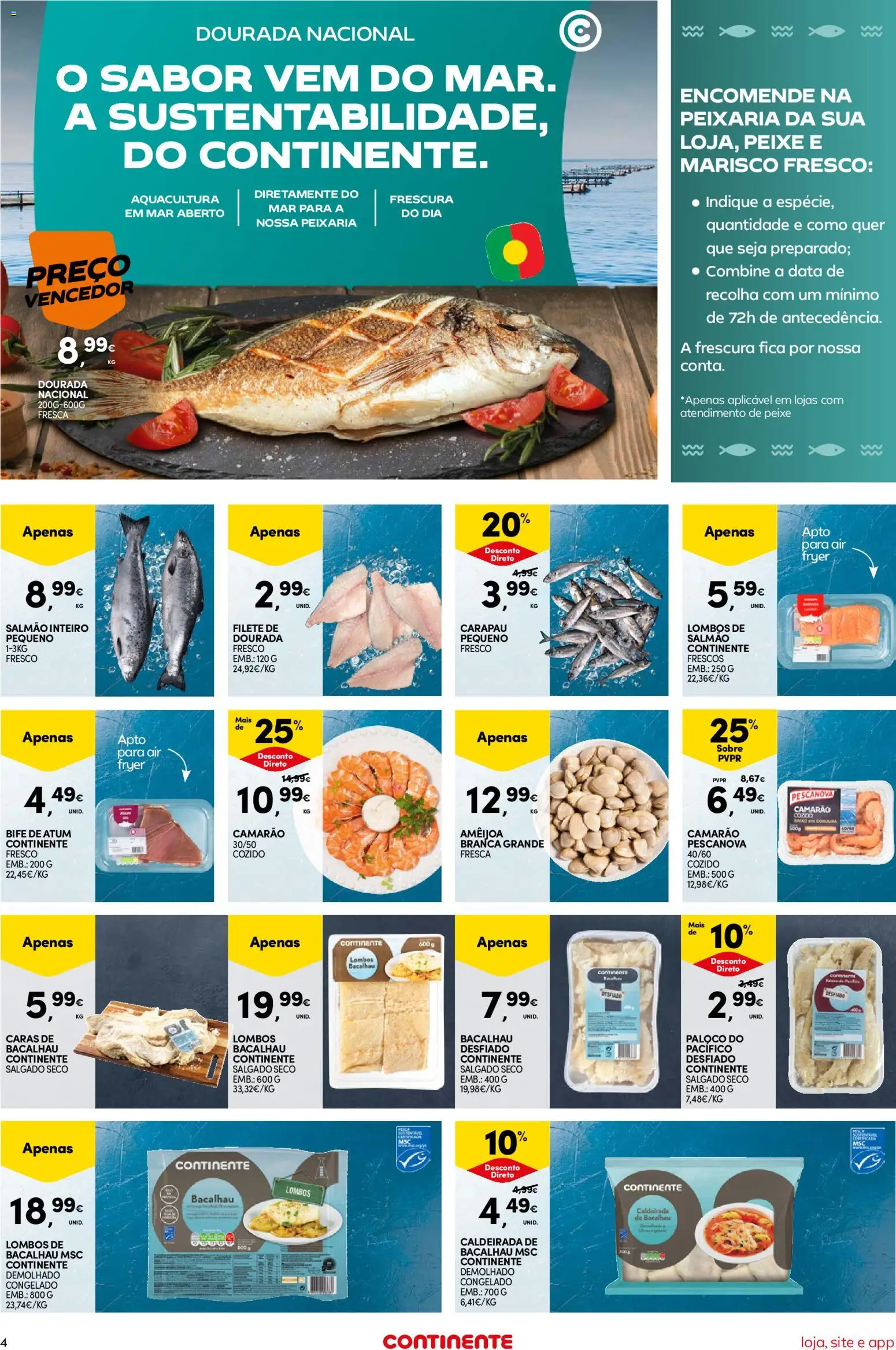 Continente Semanal Continente Bom Dia │ válido de 28/07/2026 | Página: 4 | Produtos: Atum, Camarão, Salmão, Peixe
