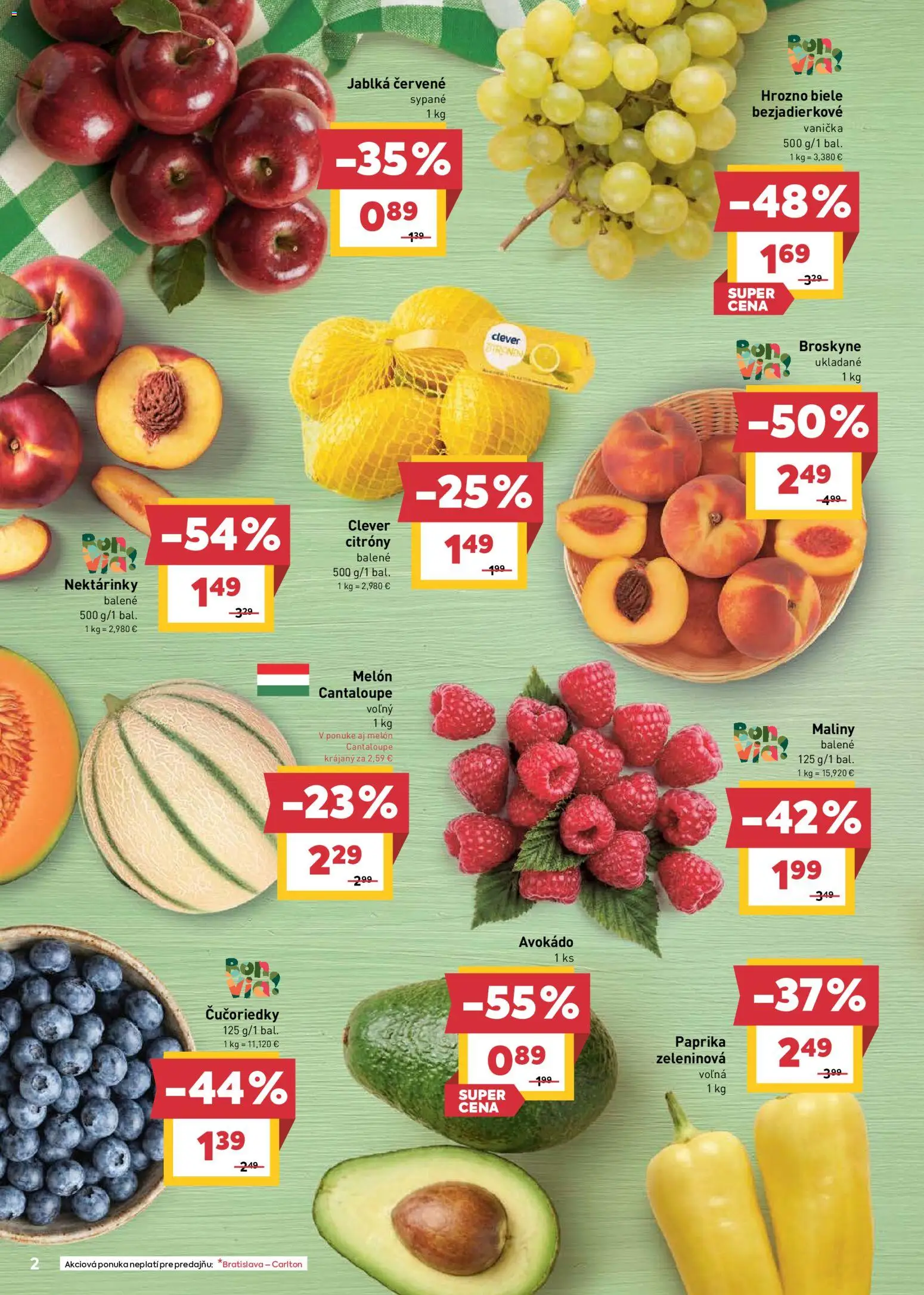Nové Billa akcie – leták je platný od 17.06.2026 | Strana: 2 | Produkty: Paprika, Čučoriedky, Hrozno, Maliny