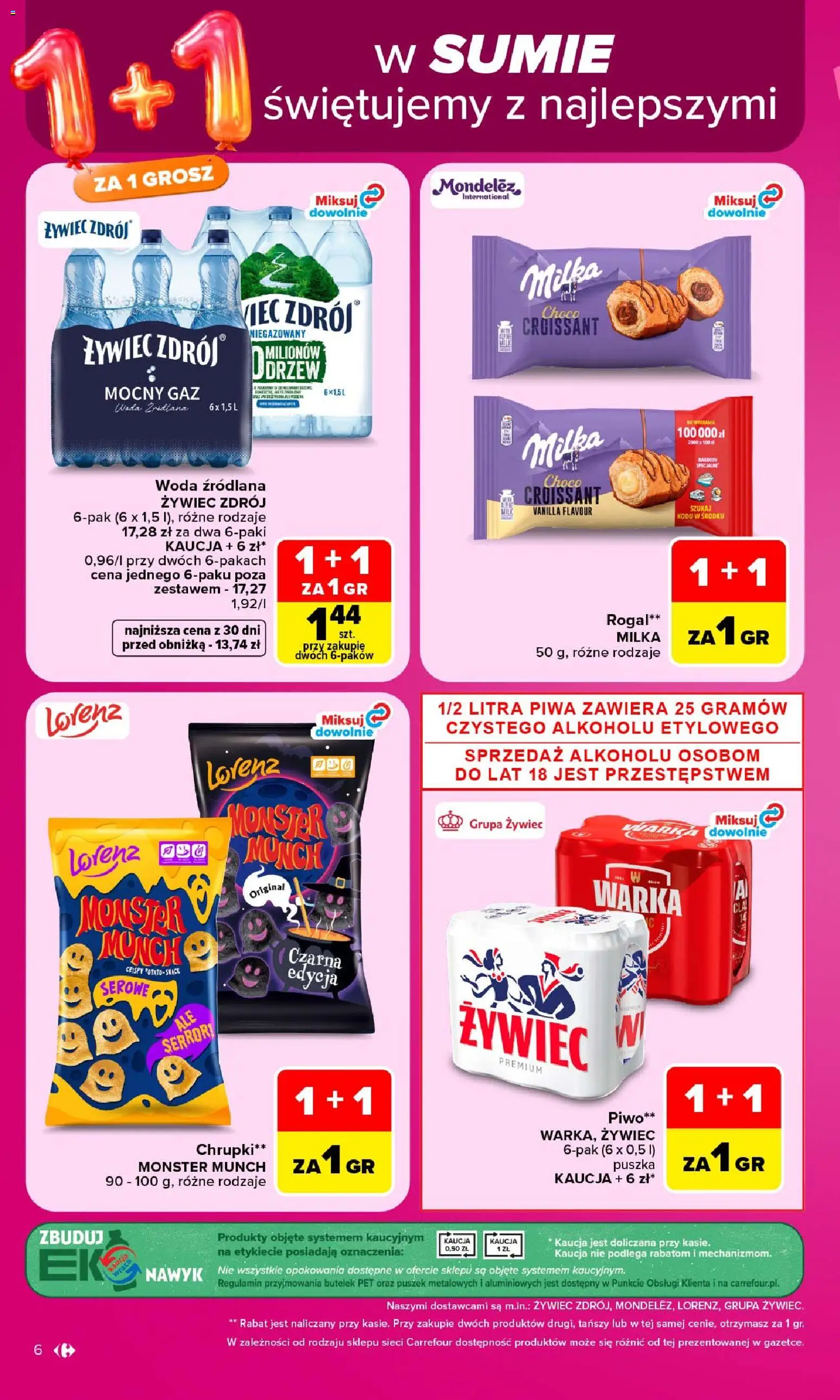 Carrefour gazetka od 28.09.2026 | Strona: 6 | Produkty: Chrupki, Milka, Piwo, Woda