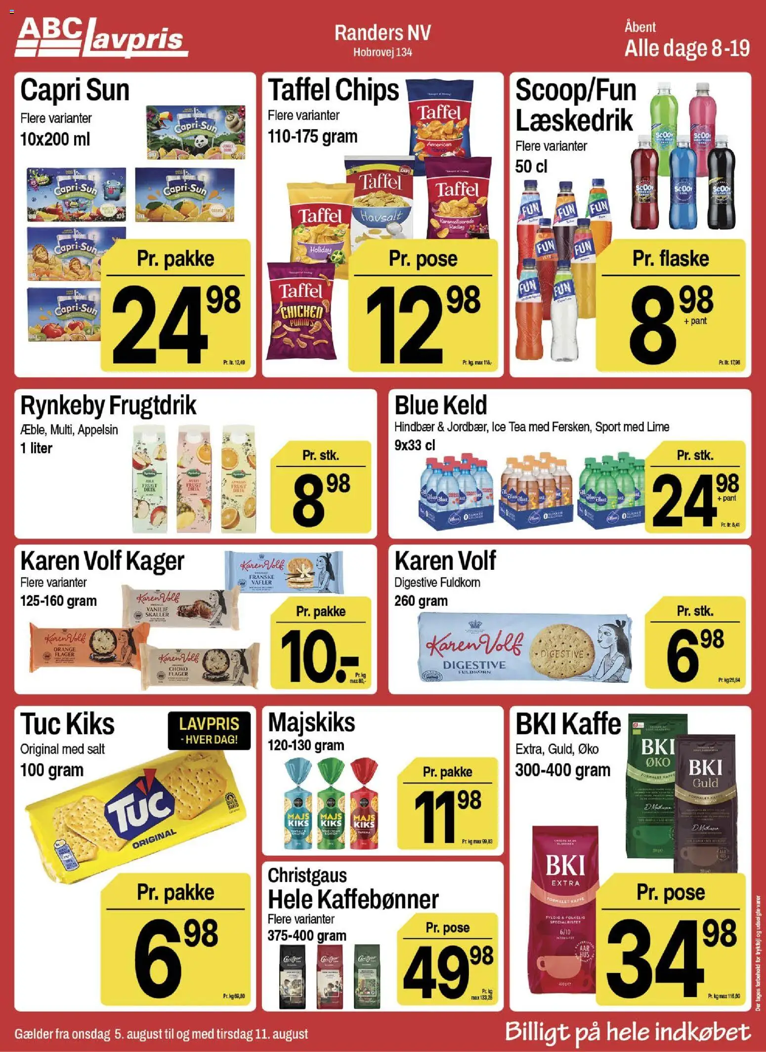 Abc Lavpris tilbudsavis – gyldig fra 05/08/2026 | Side: 10 | Produkter: Kaffe, Rødløg, Hindbær, Kabel