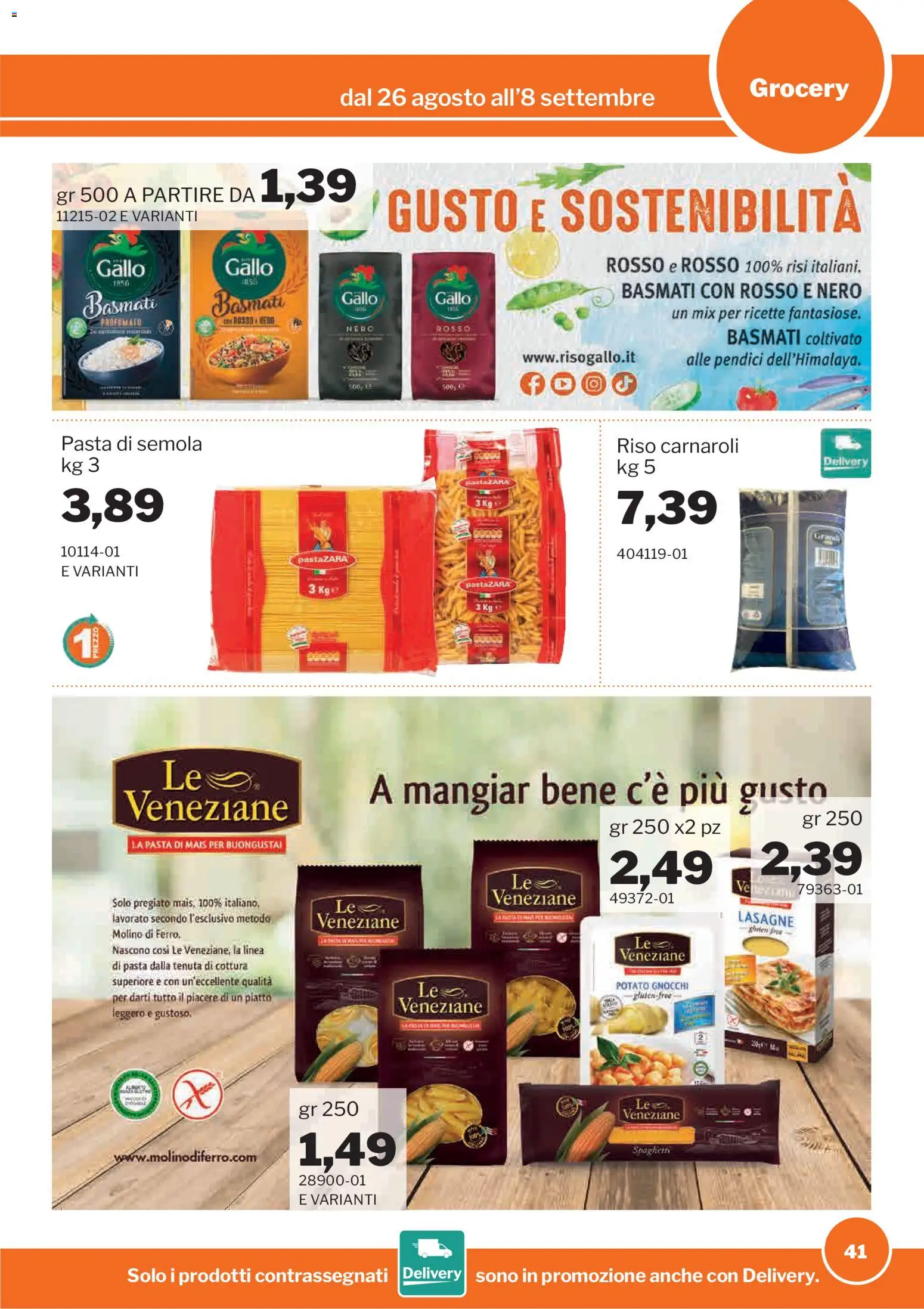 Volantino Sogegross del 26/08/2026 | Pagina: 41 | Prodotti: Semola, Piatto, Gnocchi, Lasagne