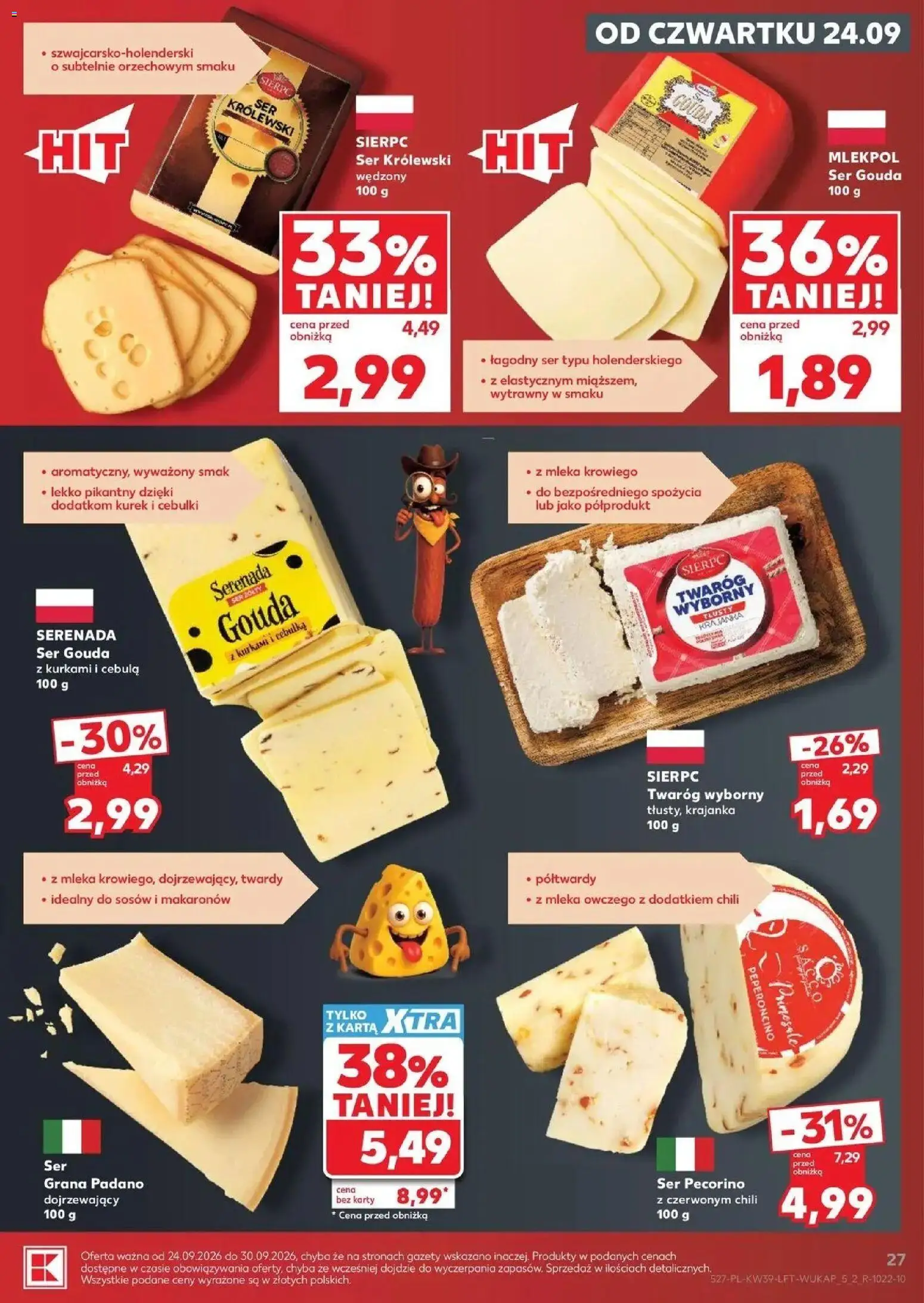 Kaufland gazetka od 24.09.2026 | Strona: 27 | Produkty: Cebula, Mleka, Ser grana padano, Ser gouda
