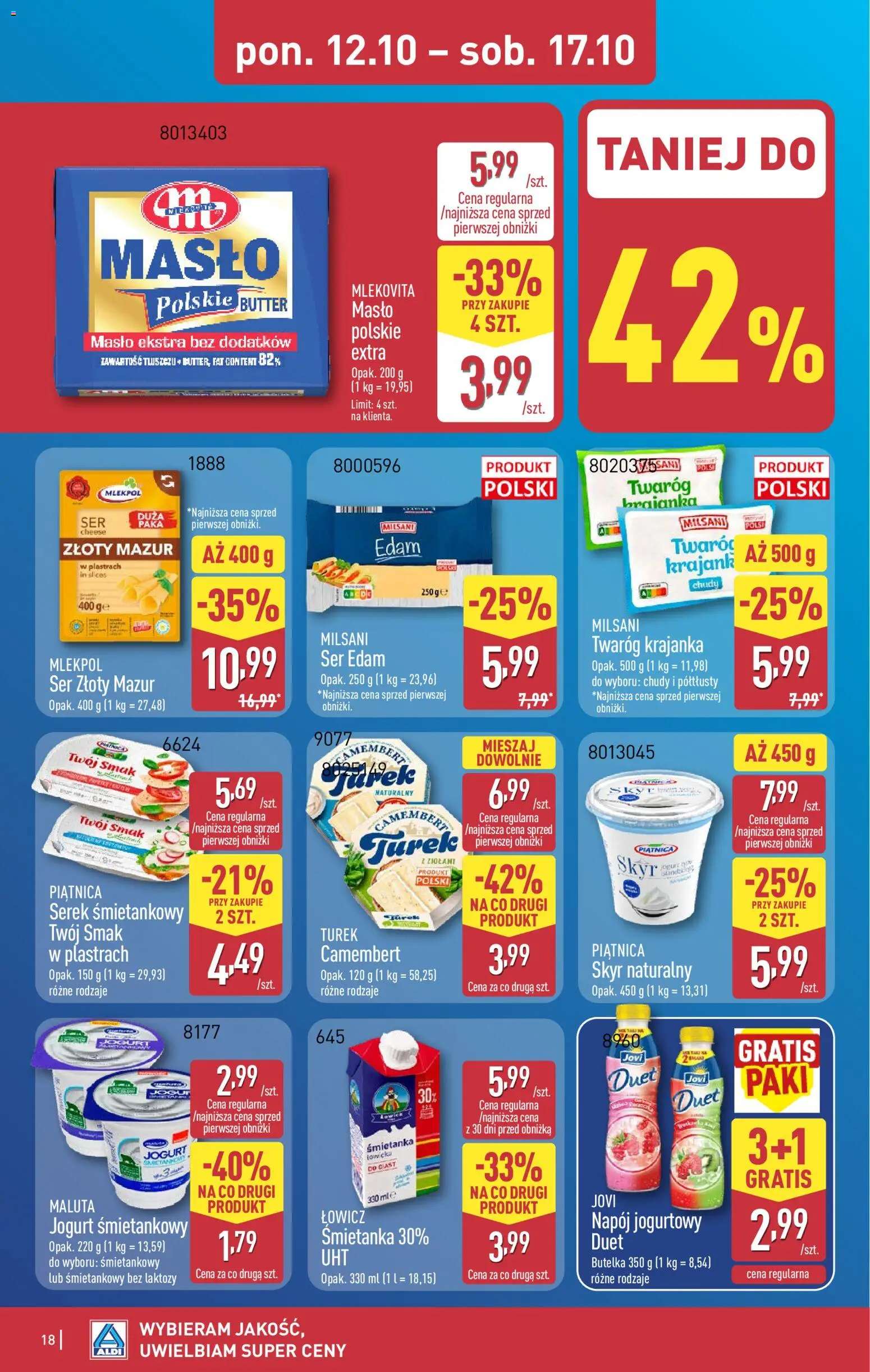Aldi gazetka od 12.10.2026 | Strona: 18 | Produkty: Serek, Piątnica, Camembert, Skyr