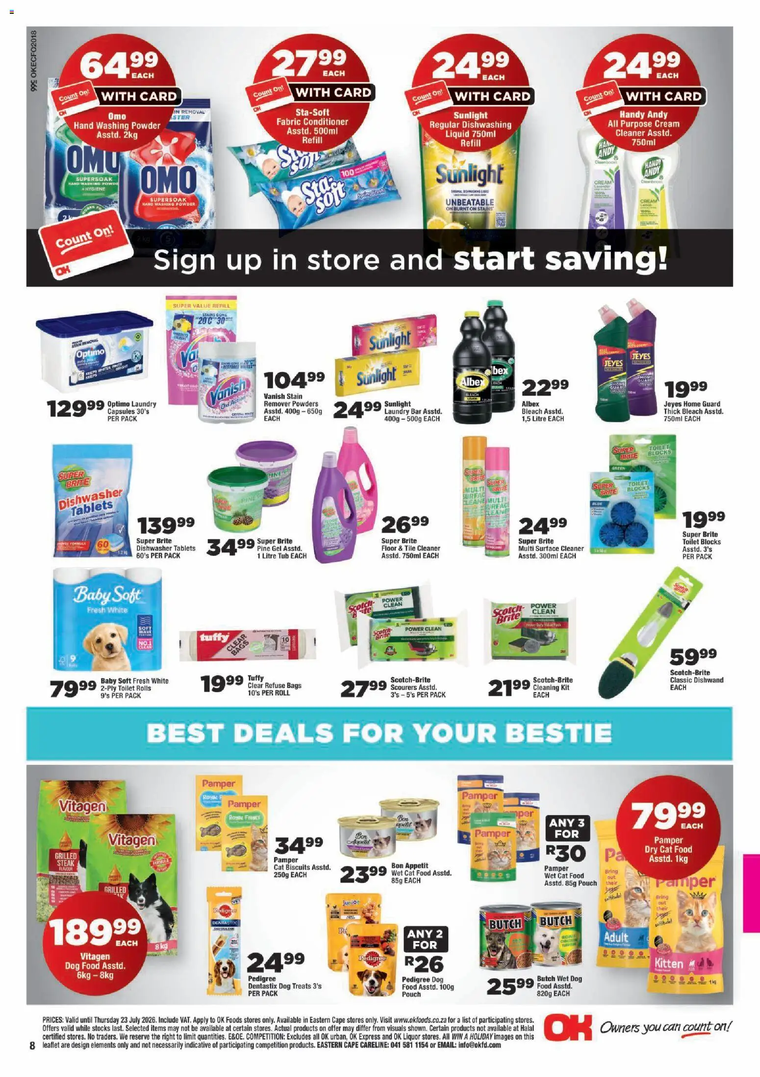 New OK Foods catalogue – valid from 15/07/2026 | Page: 8 | Products: Biscuits, Powder, Refuse bags, Dishwasher tablets