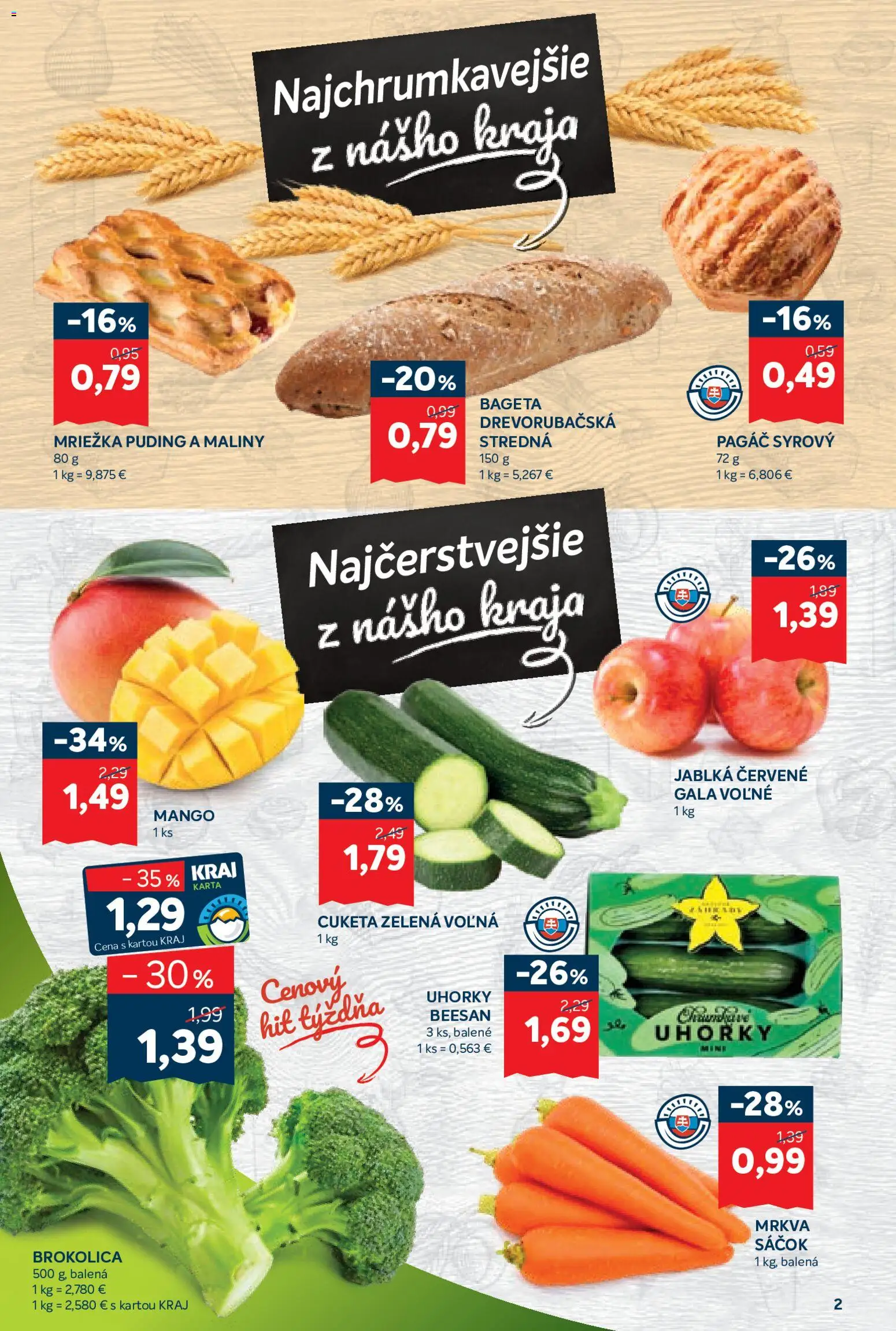 Nové Kraj akcie – leták je platný od 08.10.2026 | Strana: 2 | Produkty: Puding, Mrkva, Mango, Maliny