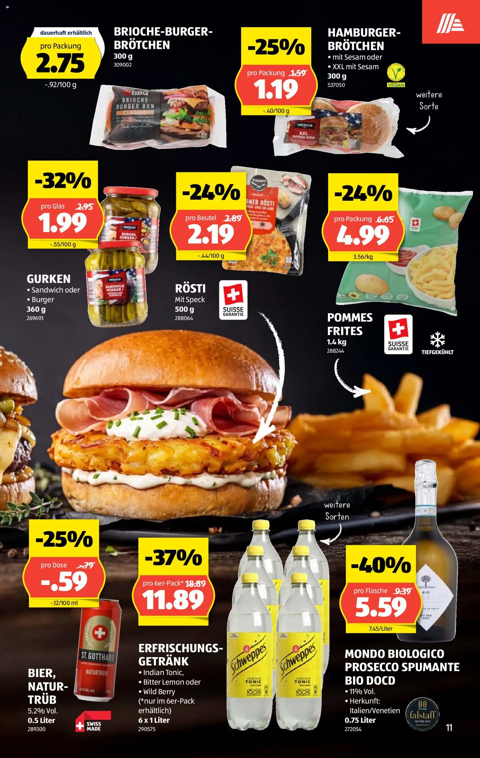 Aldi aktionen – gültig ab 06.08.2026 | Seite: 11 | Produkte: Burger Bun, Pommes Frites, Glas, Prosecco