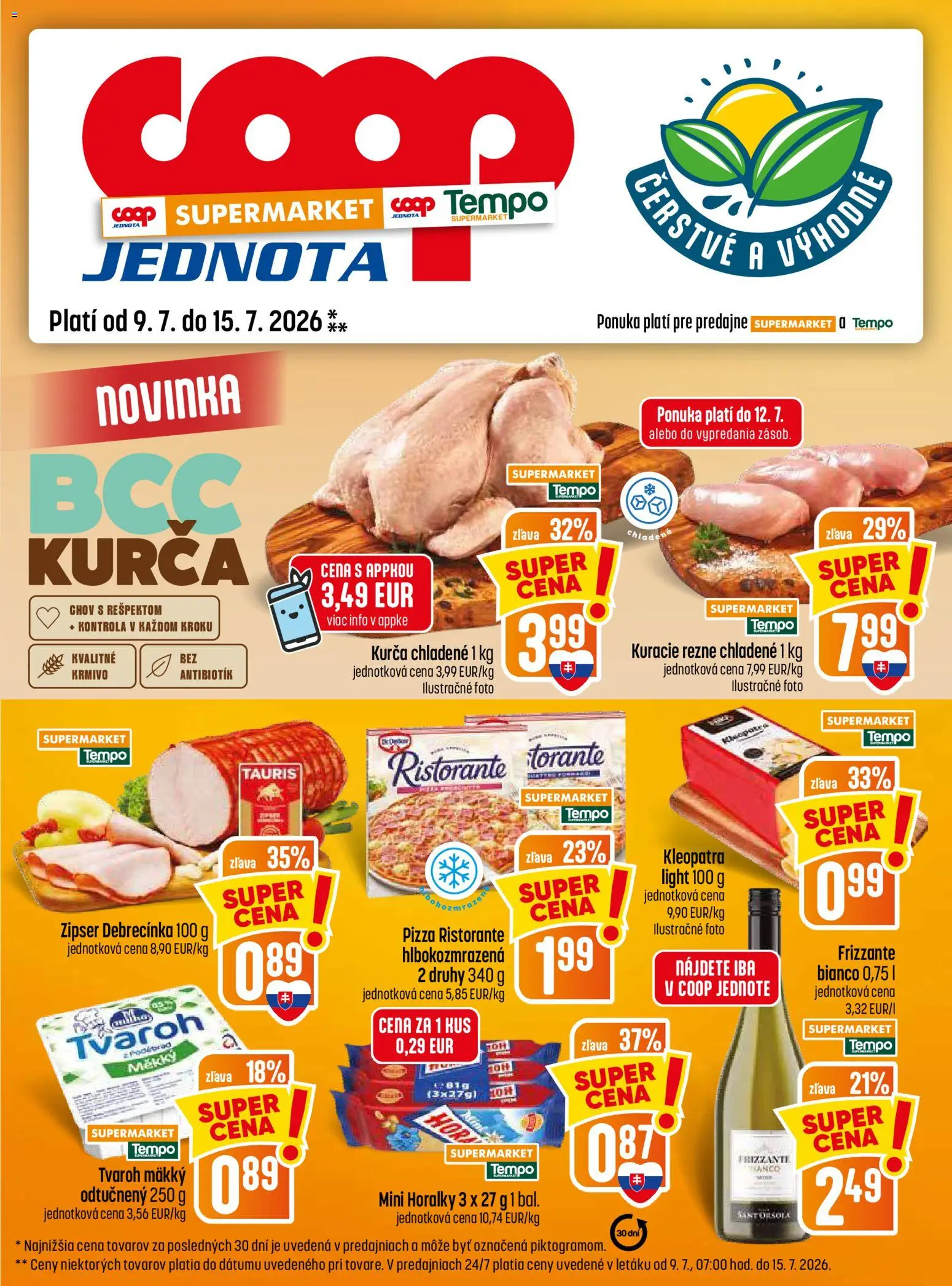Nové COOP Jednota akcie – leták je platný od 09.07.2026 | Strana: 17 | Produkty: Pizza, Tvaroh, Kurča, Horálky