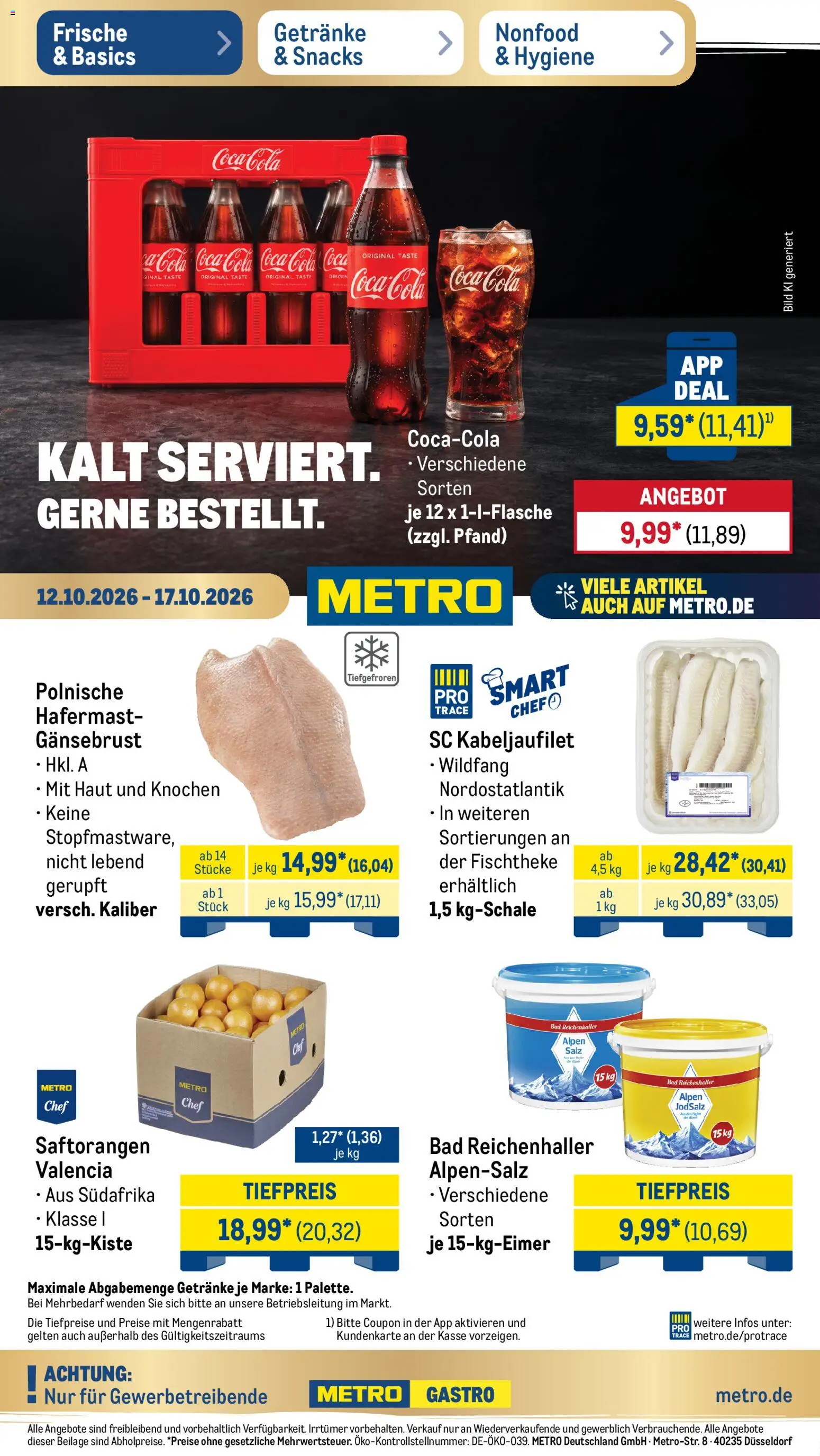 Metro Prospekt – gültig ab 12.10.2026 | Seite: 1 | Produkte: Coca cola, Cola, Bad, Salz