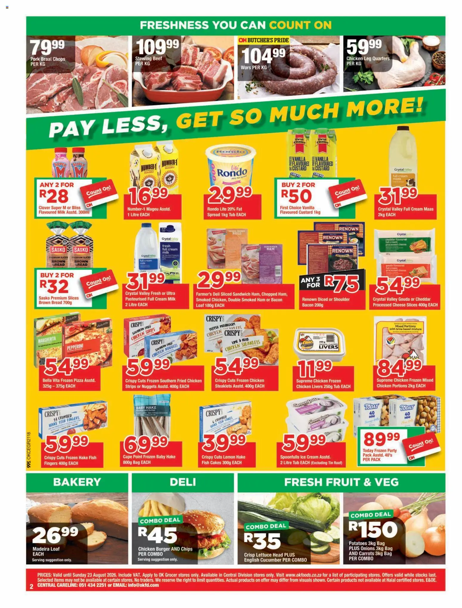 New OK Foods catalogue – valid from 12/08/2026 | Page: 2 | Products: Frozen chicken, Milk, Cheddar, Lemon