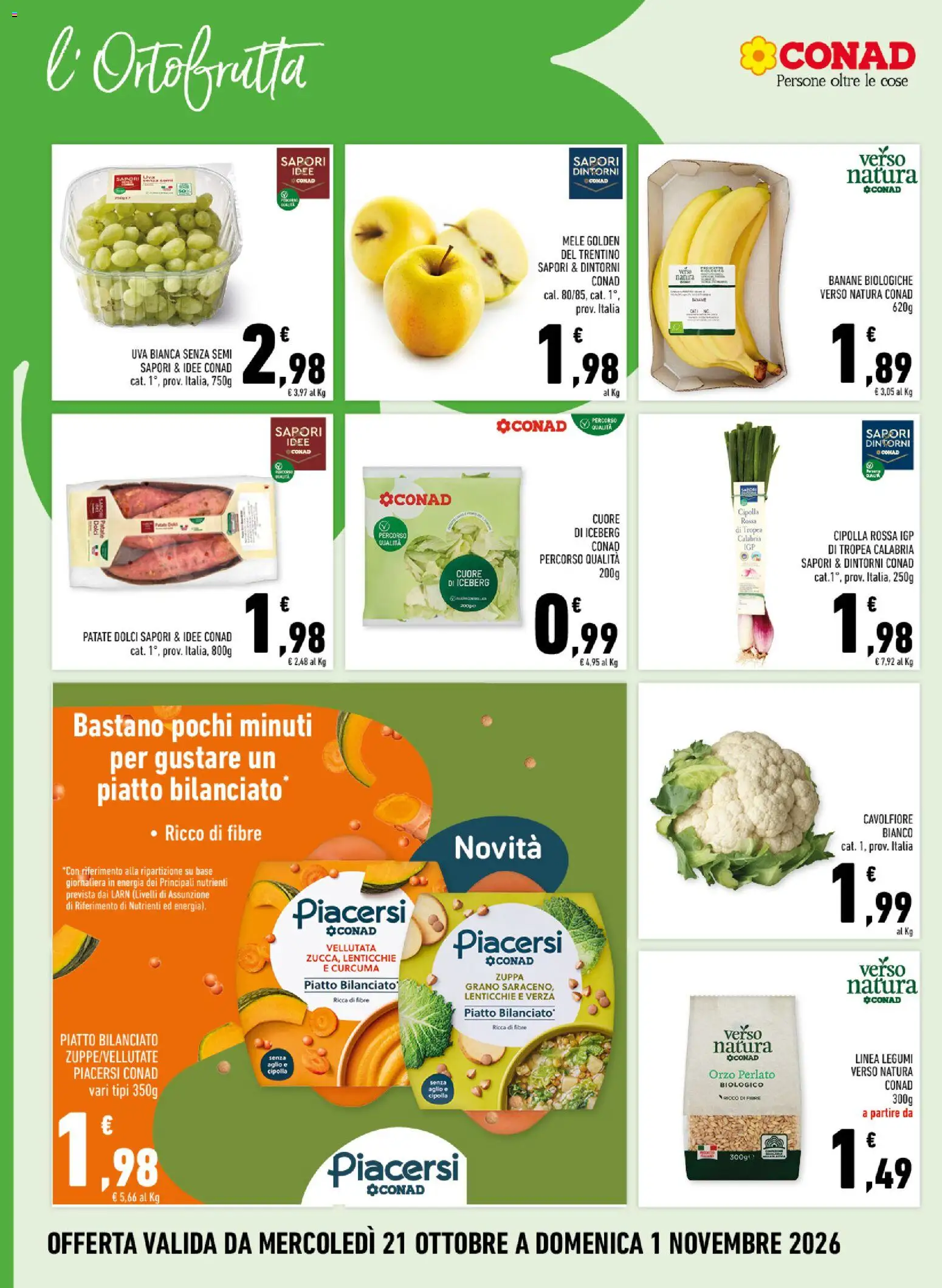 Volantino Conad del 21/10/2026 | Pagina: 2 | Prodotti: Legumi, Banane, Lenticchie, Patate dolci
