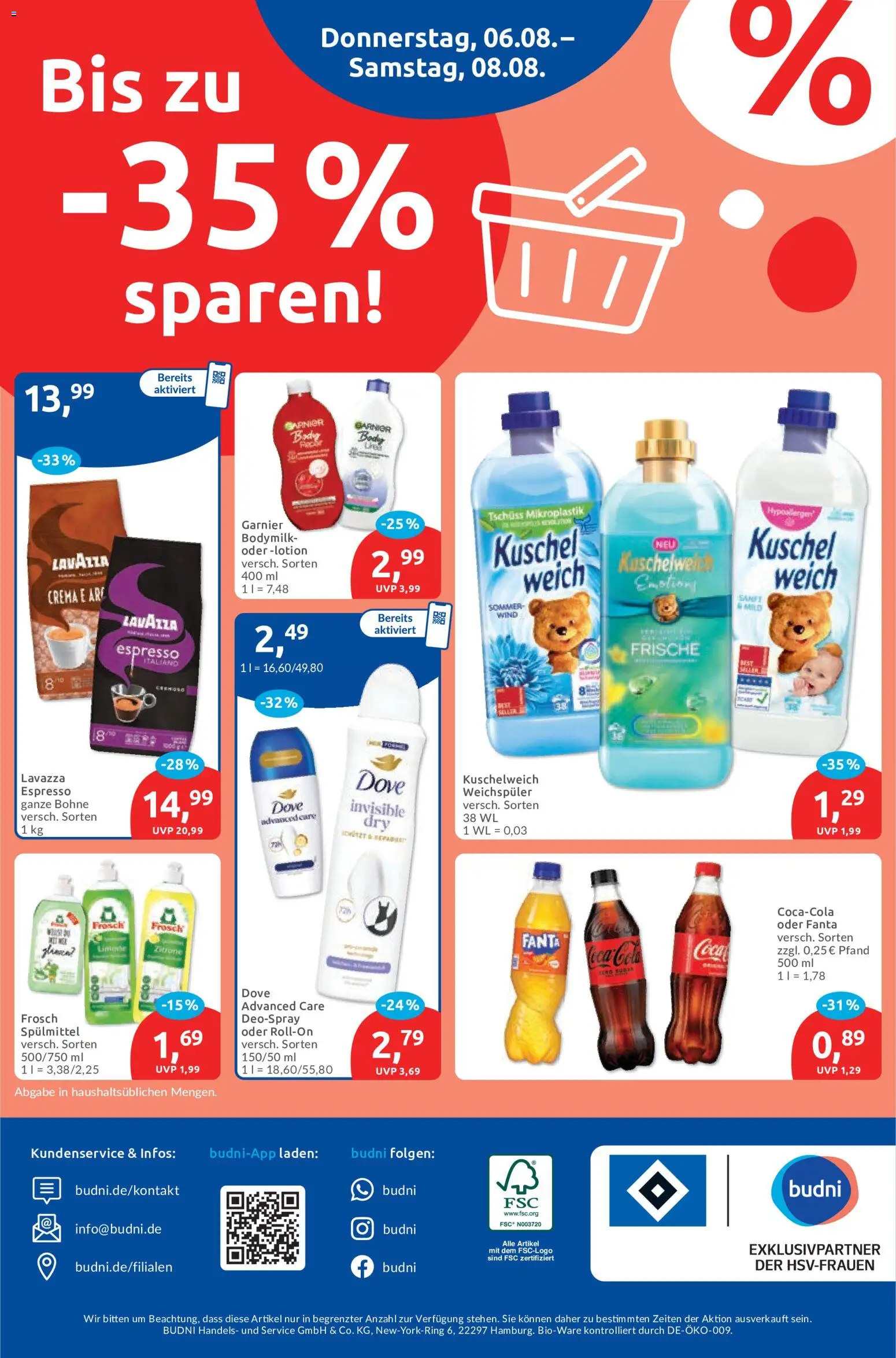 Budni Prospekt – gültig ab 03.08.2026 | Seite: 8 | Produkte: Lavazza, Cola, Kuschelweich, Weichspüler