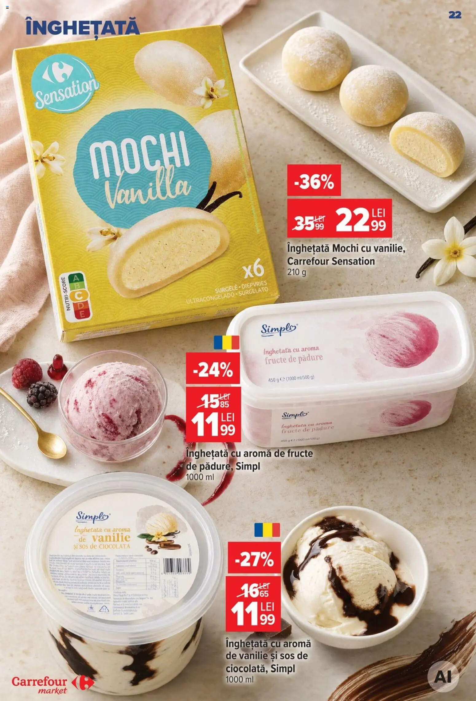 Noul catalog Carrefour – valabil de la 29.07.2026 | Pagină: 22 | Produse: Ciocolată, Înghețată, Fructe, Sos
