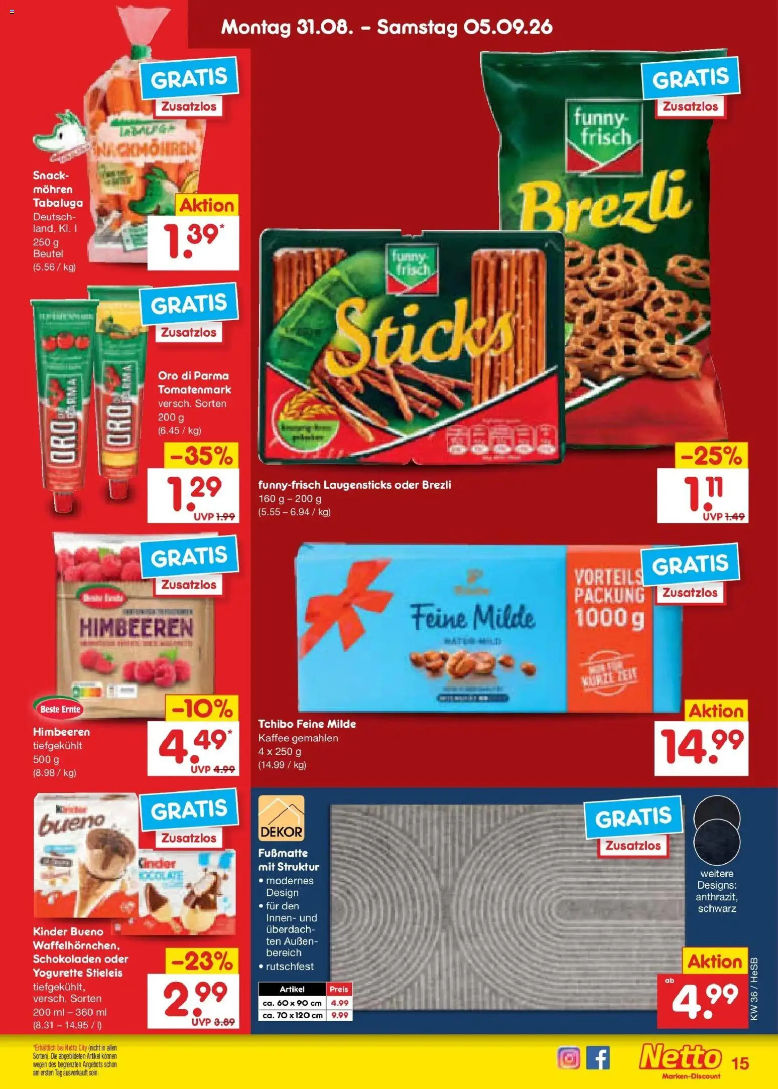 Netto Marken-Discount Prospekt Hamburg (ab 31.08.2026) » Angebote | Seite: 19 | Produkte: Himbeeren, Yogurette, Kaffee, Mohren