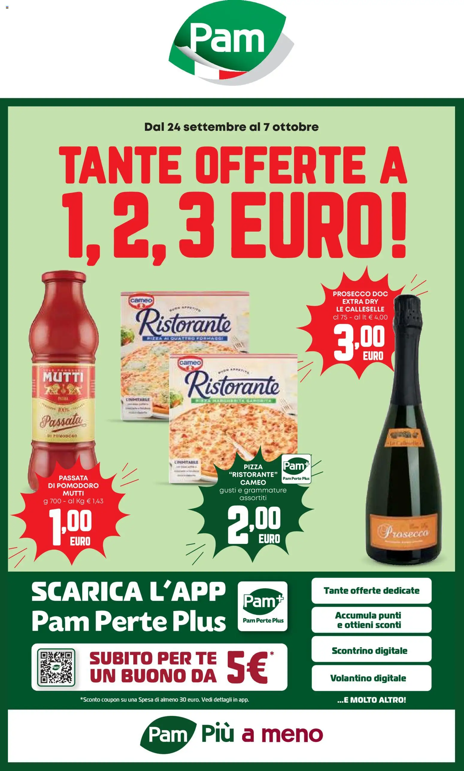 Volantino PAM del 24/09/2026 | Pagina: 1 | Prodotti: Pizza, Tè, Prosecco, Mutti