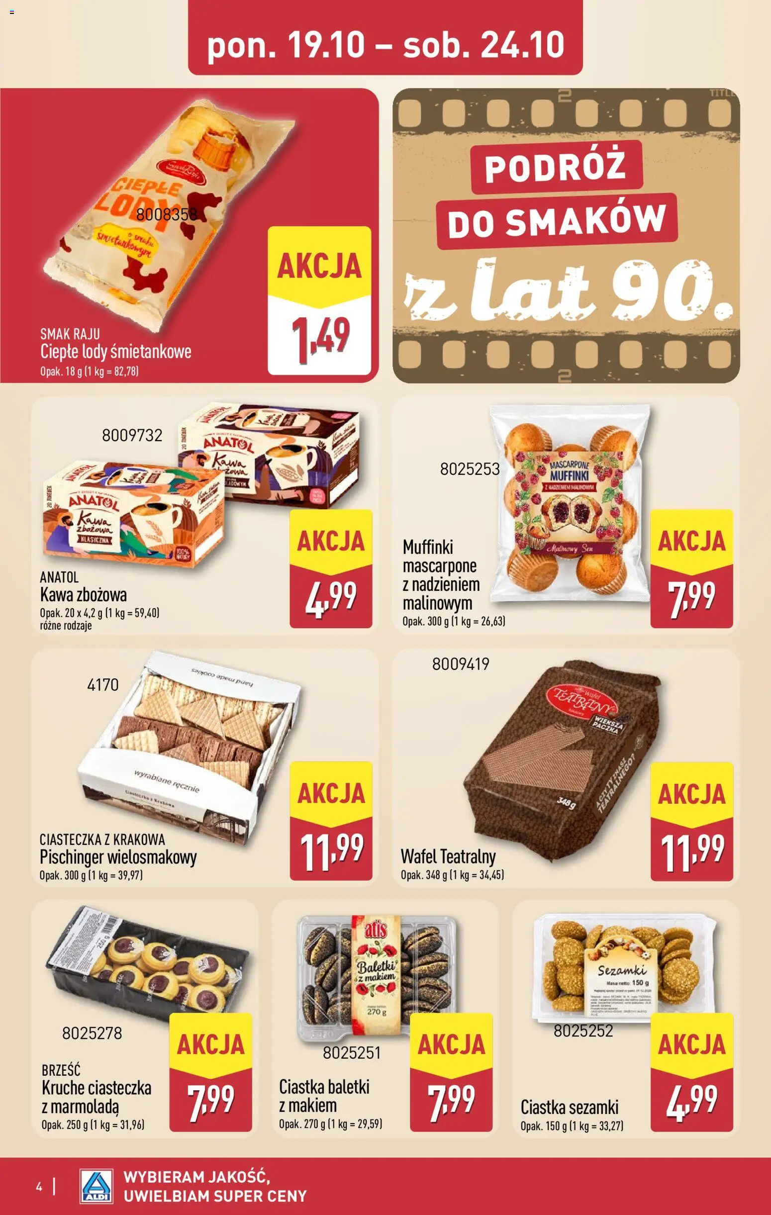 Aldi gazetka - Smakowita podróż od 19.10.2026 | Strona: 4 | Produkty: Kawa zbożowa, Muffinki, Marmolada, Ciastka