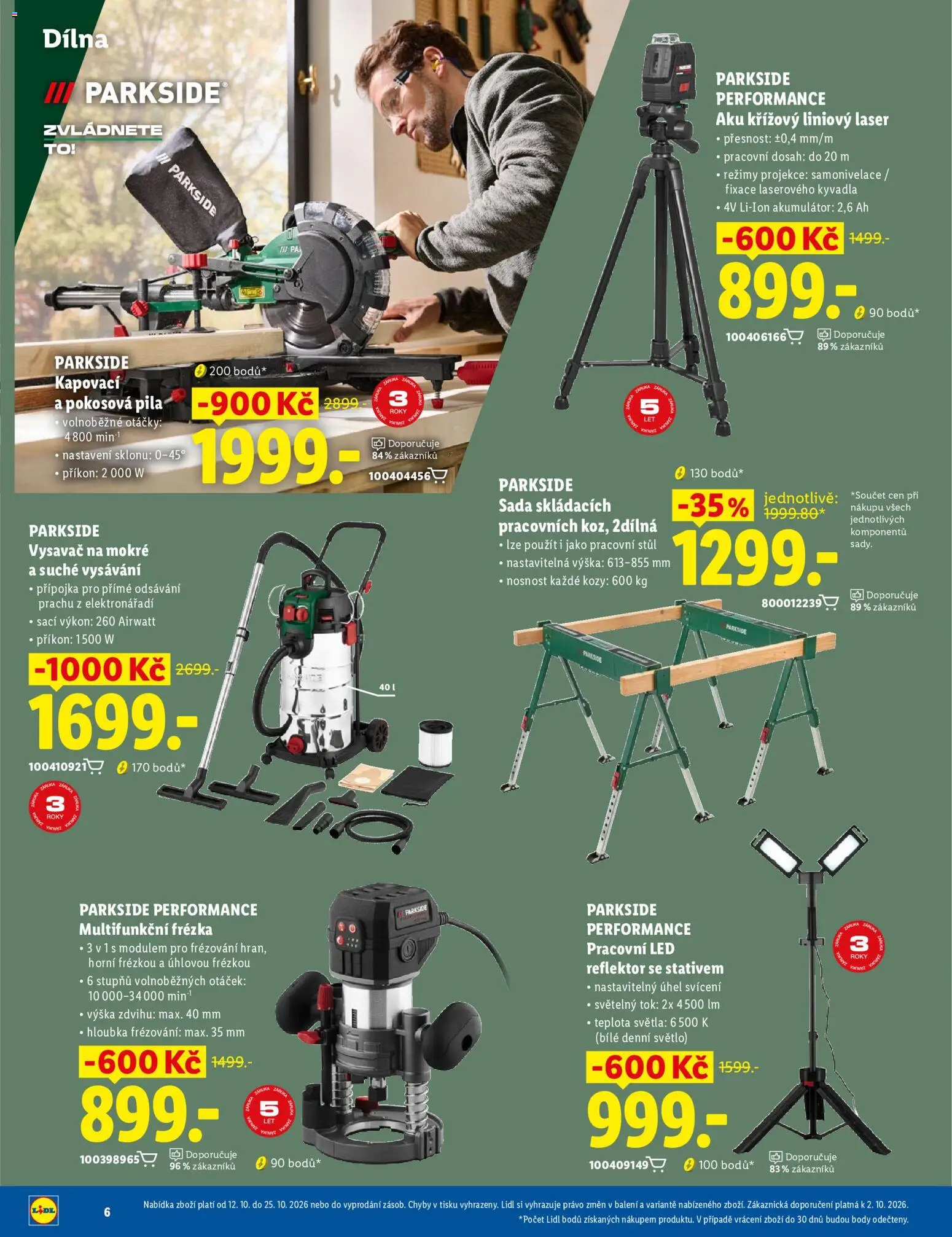 Lidl magazín od 12.10.2026 | Strana: 6 | Produkty: Pokosová pila, LED reflektor, Stůl, Frézka